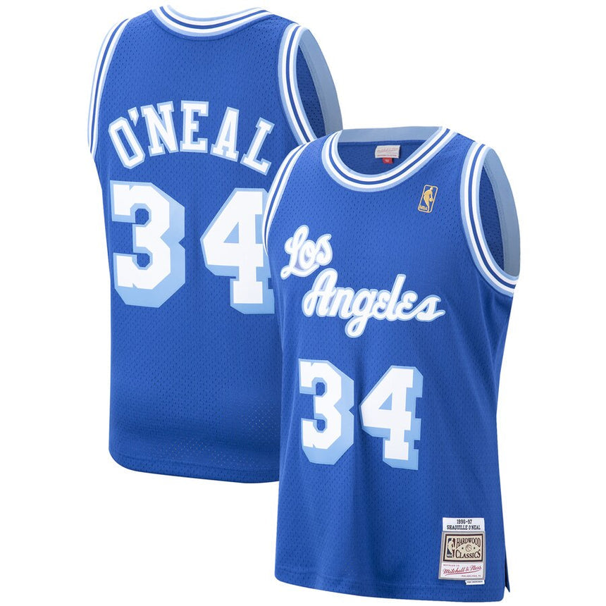 Men's Los Angeles Lakers Shaquille O'Neal Mitchell & Ness NBA Mens Hardwood Classic 1996-97 Swingman Blue Jersey - vstockx