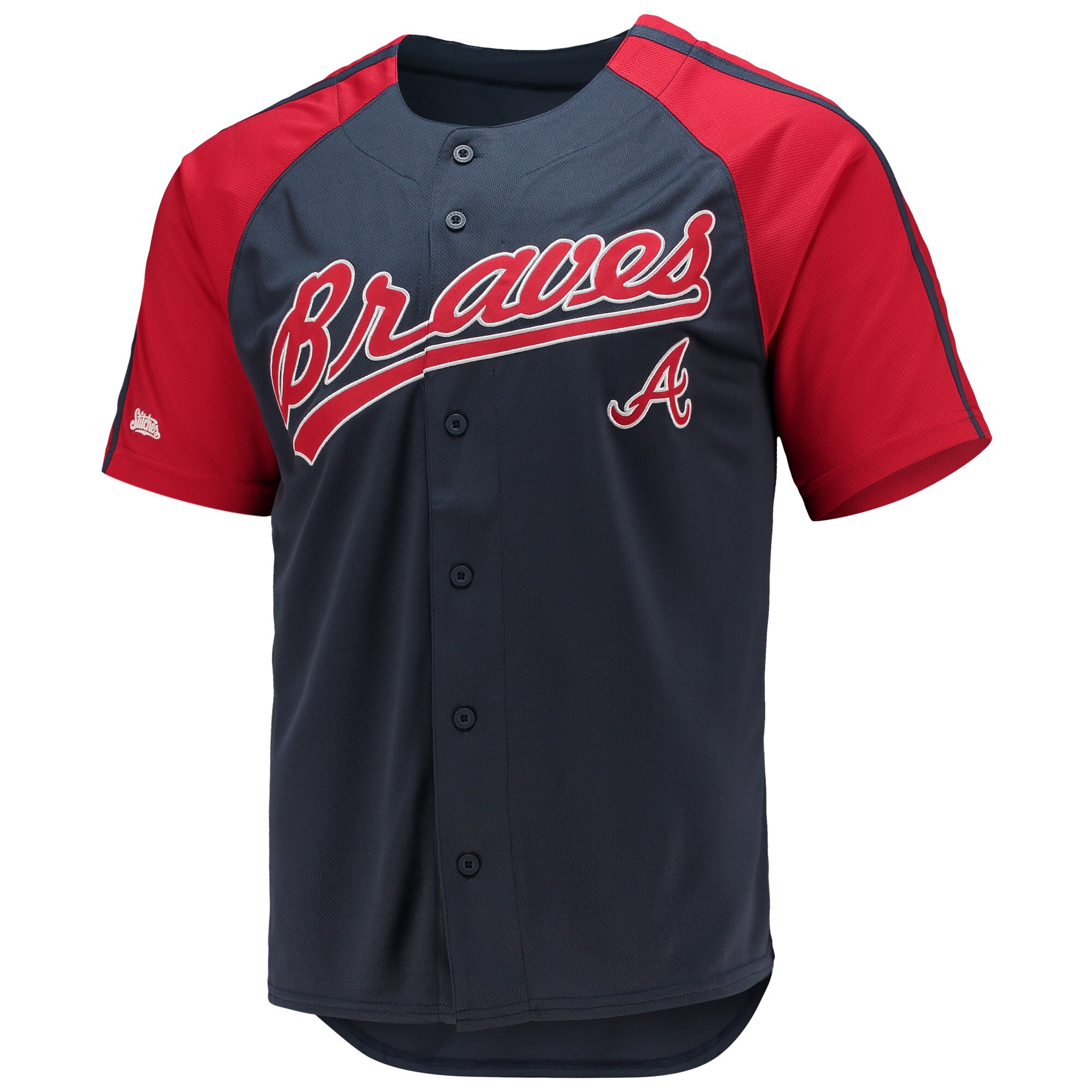 Atlanta Braves Stitches Button-Down Raglan Replica Jersey - Navy - vstockx