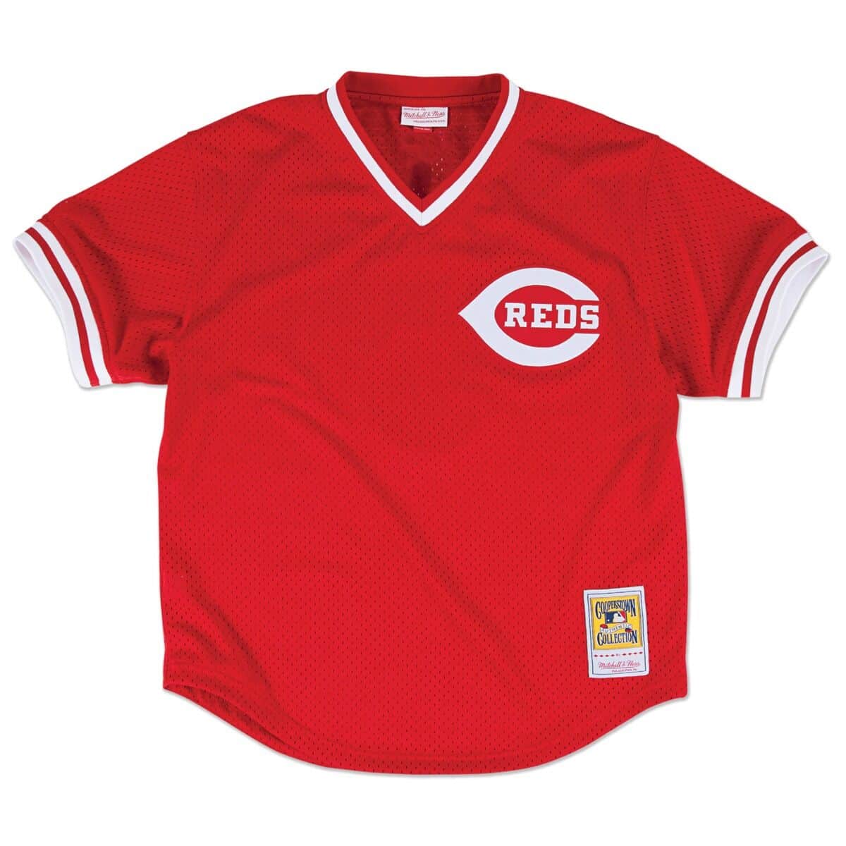 Authentic Mesh BP Jersey Cincinnati Reds 1983 Johnny Bench - vstockx