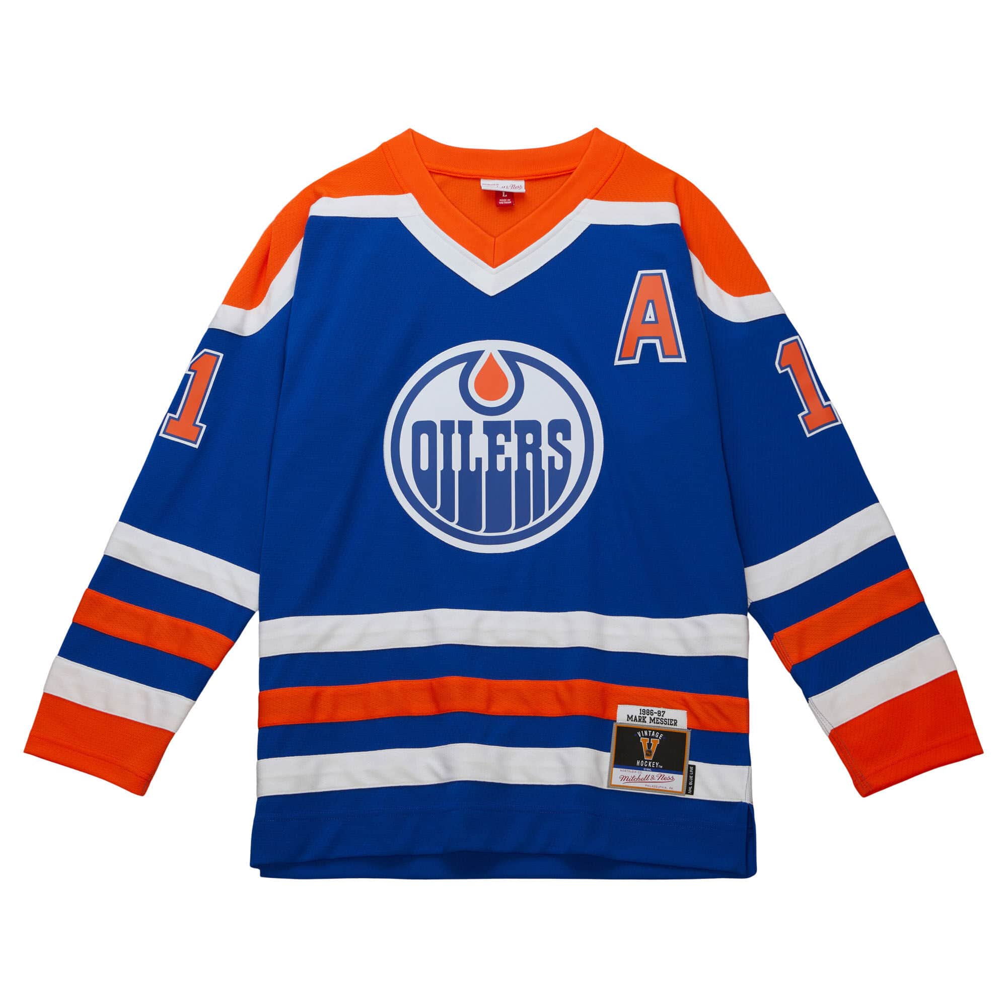 Blue Line Mark Messier Edmonton Oilers 1986 Jersey - vstockx