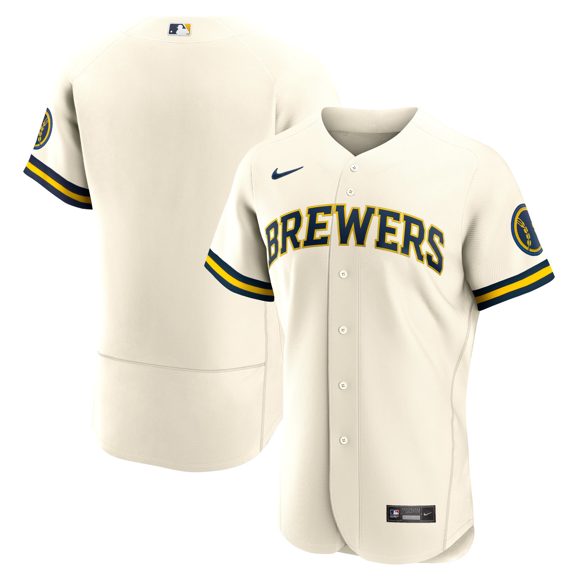 Milwaukee Brewers Nike Home Authentic Team Logo Jersey - Cream - vstockx