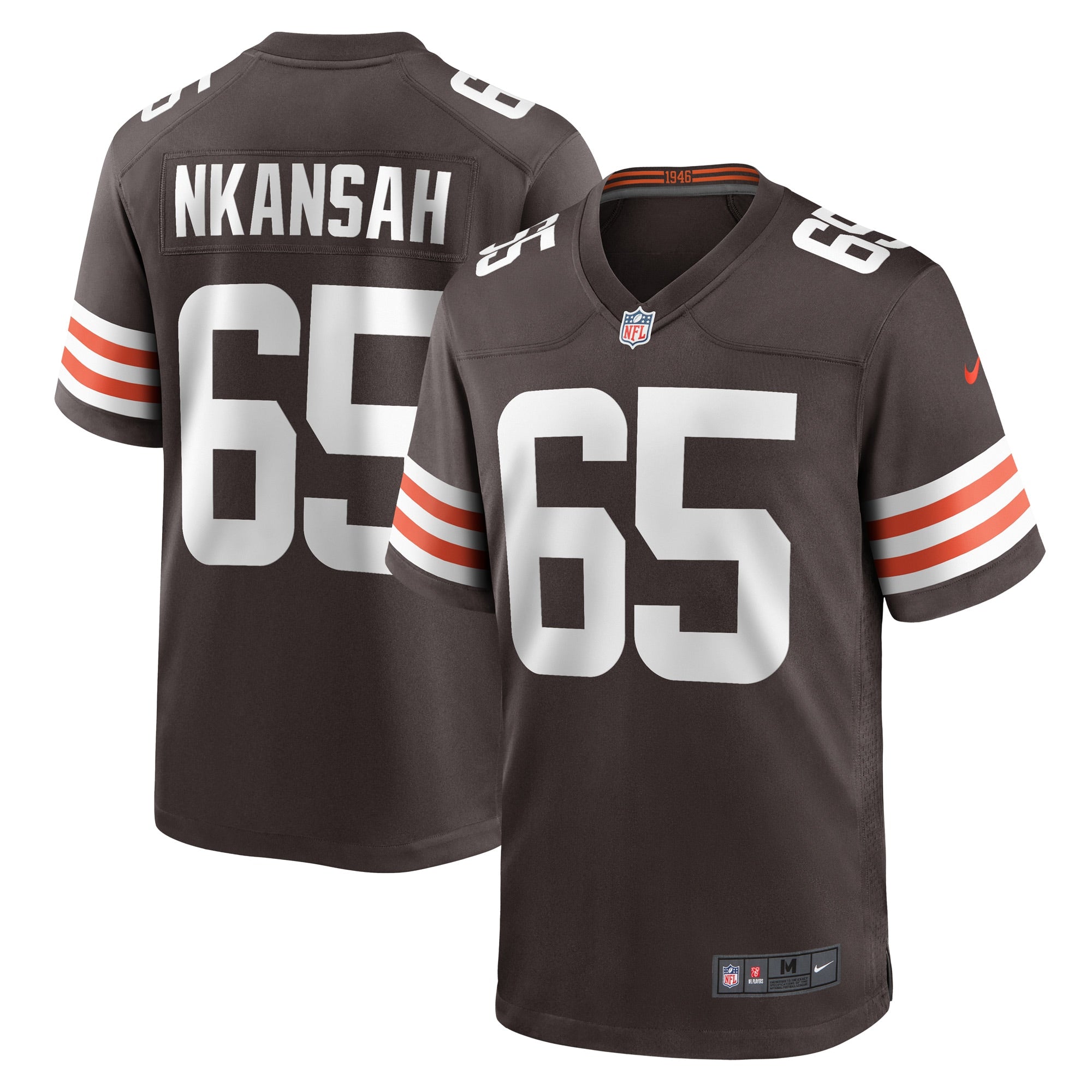 Men's Nike Elijah Nkansah Brown Cleveland Browns Game Player Jersey - vstockx