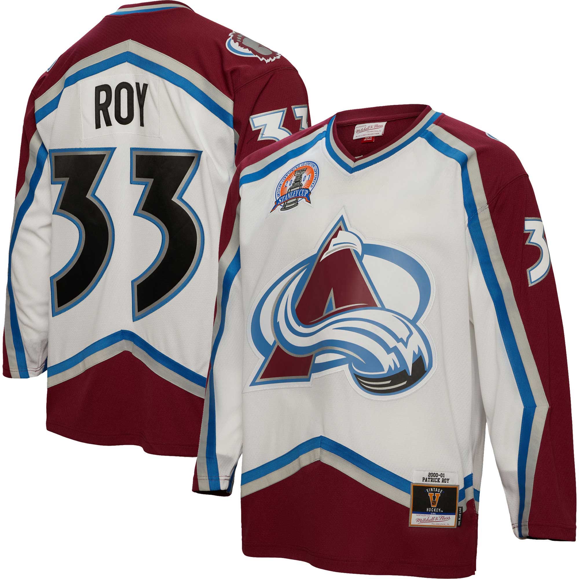 Patrick Roy Colorado Avalanche Mitchell & Ness 2000/01 Blue Line Player Jersey - White - vstockx
