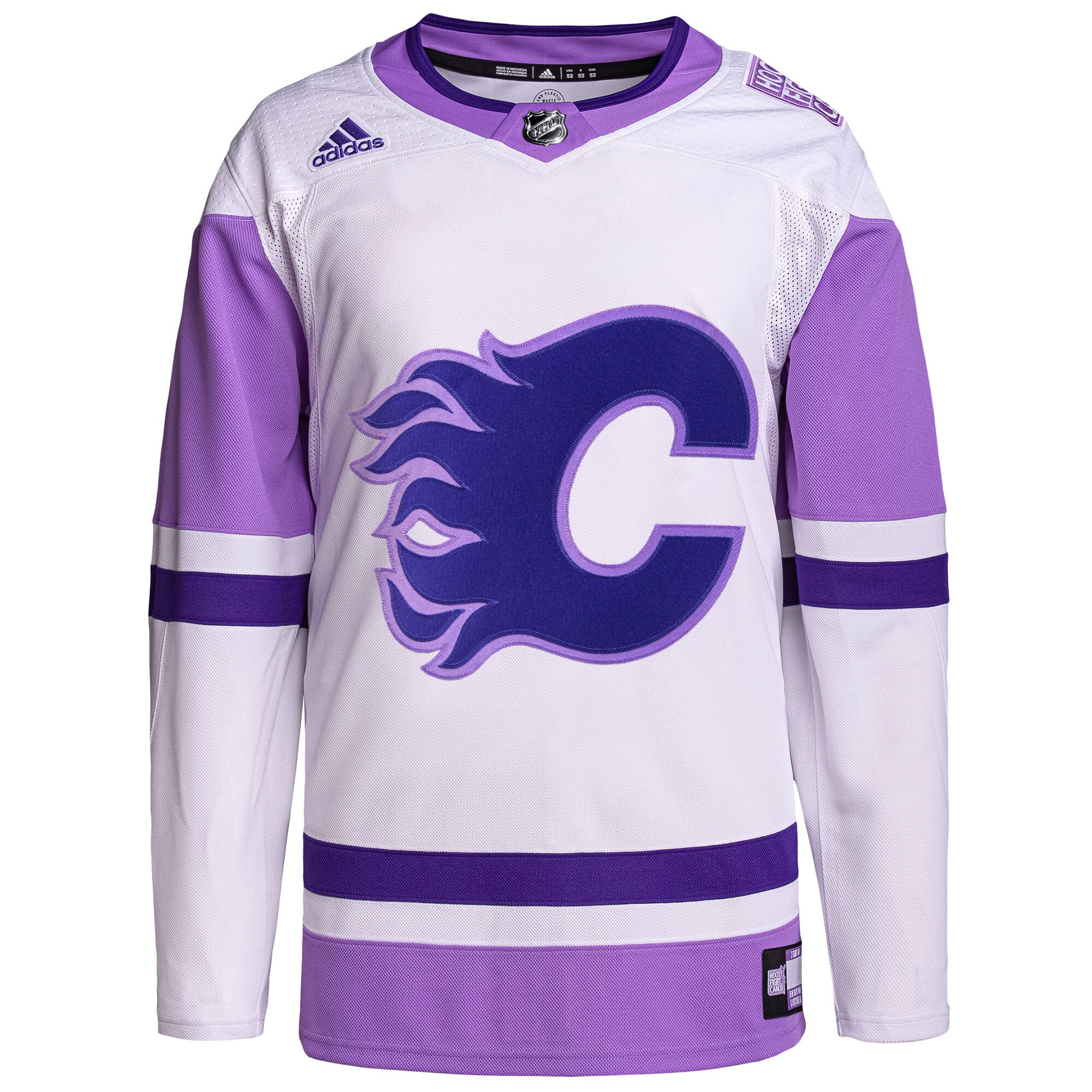 Calgary Flames adidas Hockey Fights Cancer Primegreen Authentic Custom Jersey - White/Purple - vstockx