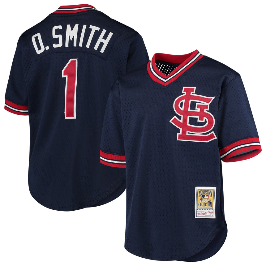 Men's Mitchell & Ness Ozzie Smith St. Louis Cardinals 1994 Navy Batting Practice Cooperstown Jersey - vstockx