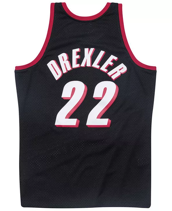 Men's Clyde Drexler Portland Trail Blazers Mitchell & Ness Black/Red/White Hardwood Classics Swingman Jersey - vstockx