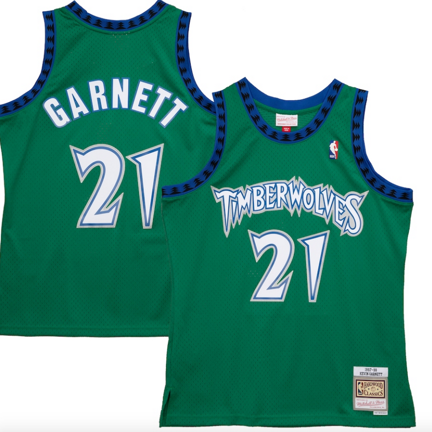 Men's Minnesota Timberwolves Kevin Garnett Mitchell & Ness Green 1997-98 Hardwood Classics Reload 2.0 Swingman Jersey - vstockx