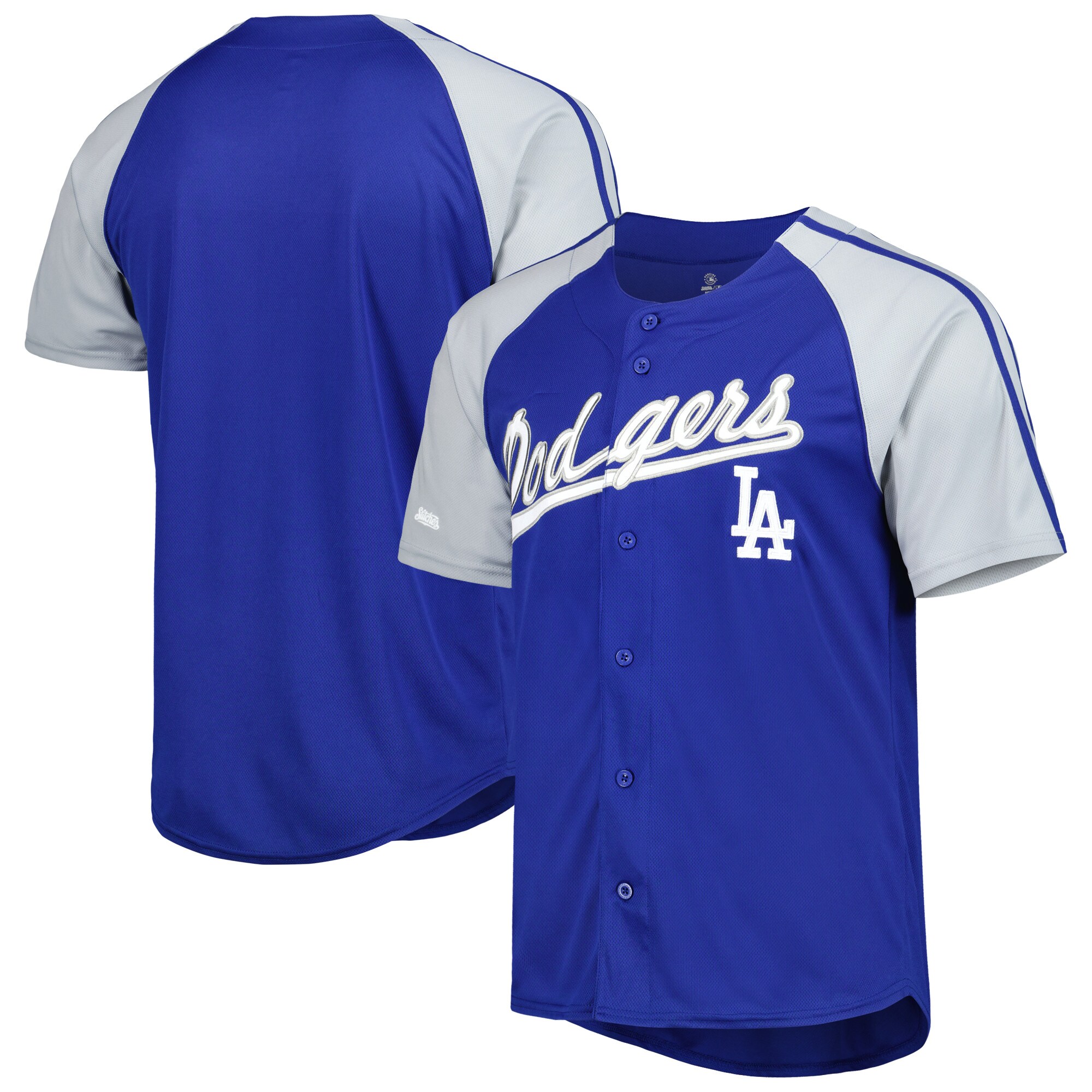 Los Angeles Dodgers Stitches Button-Down Raglan Fashion Jersey - Royal - vstockx