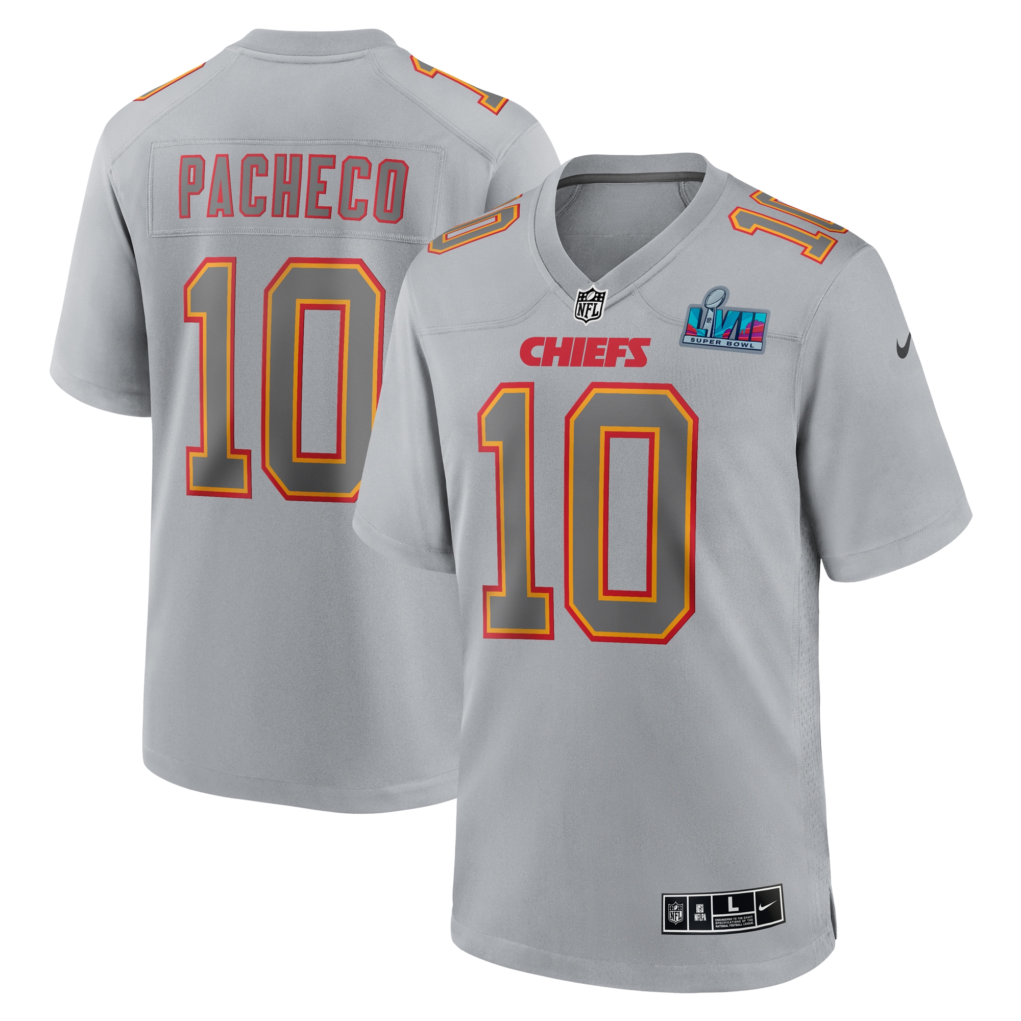 Isiah Pacheco Kansas City Chiefs Nike Super Bowl LVII Patch Atmosphere Fashion Game Jersey - Gray - vstockx