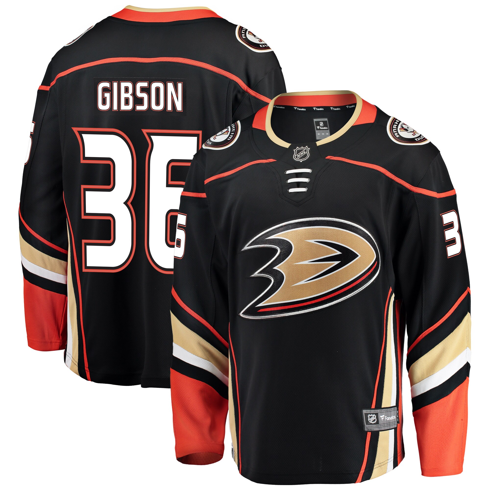 John Gibson Anaheim Ducks Fanatics Branded Breakaway Player Jersey - Black - vstockx