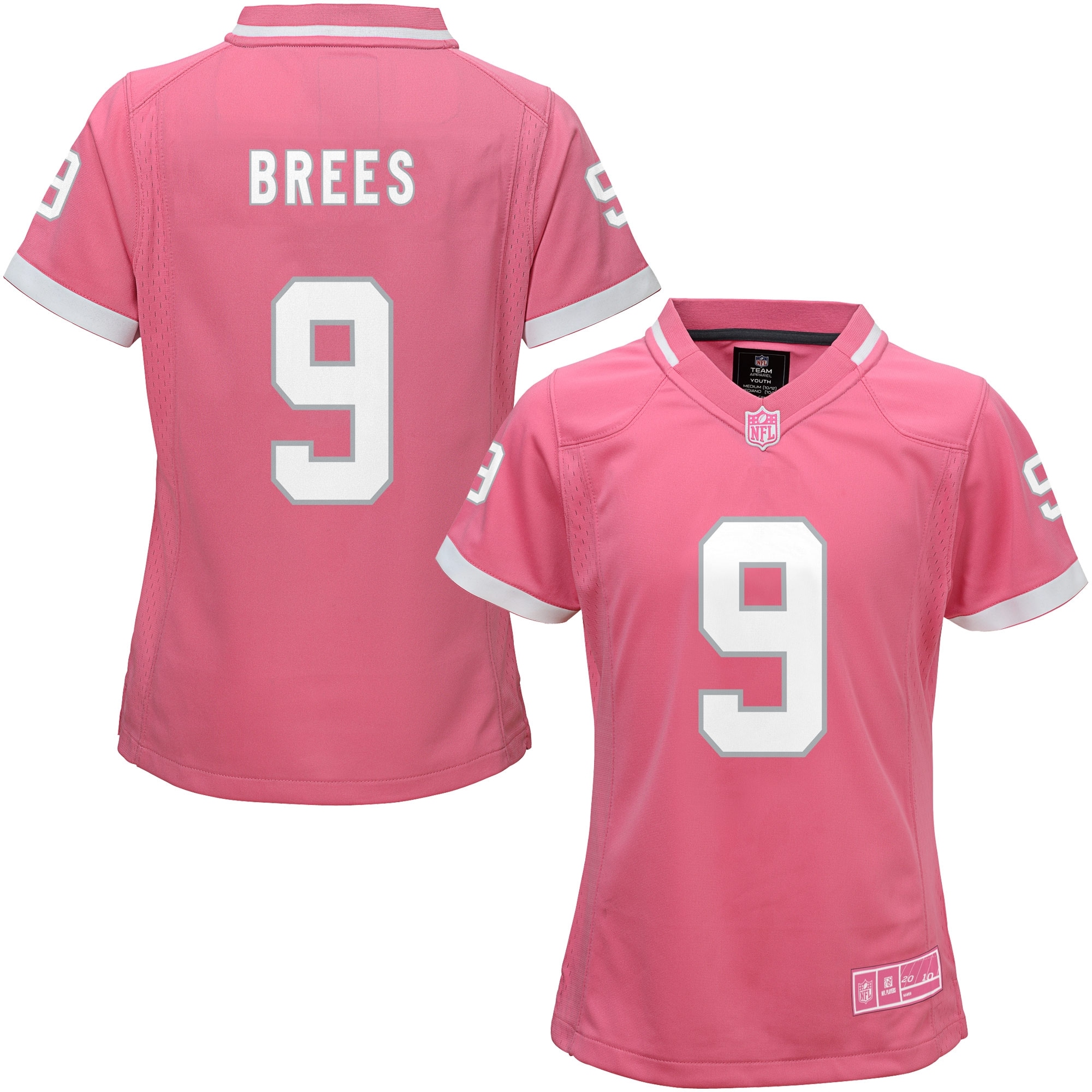 Drew Brees New Orleans Saints Girls Youth Bubble Gum Jersey - Pink - vstockx