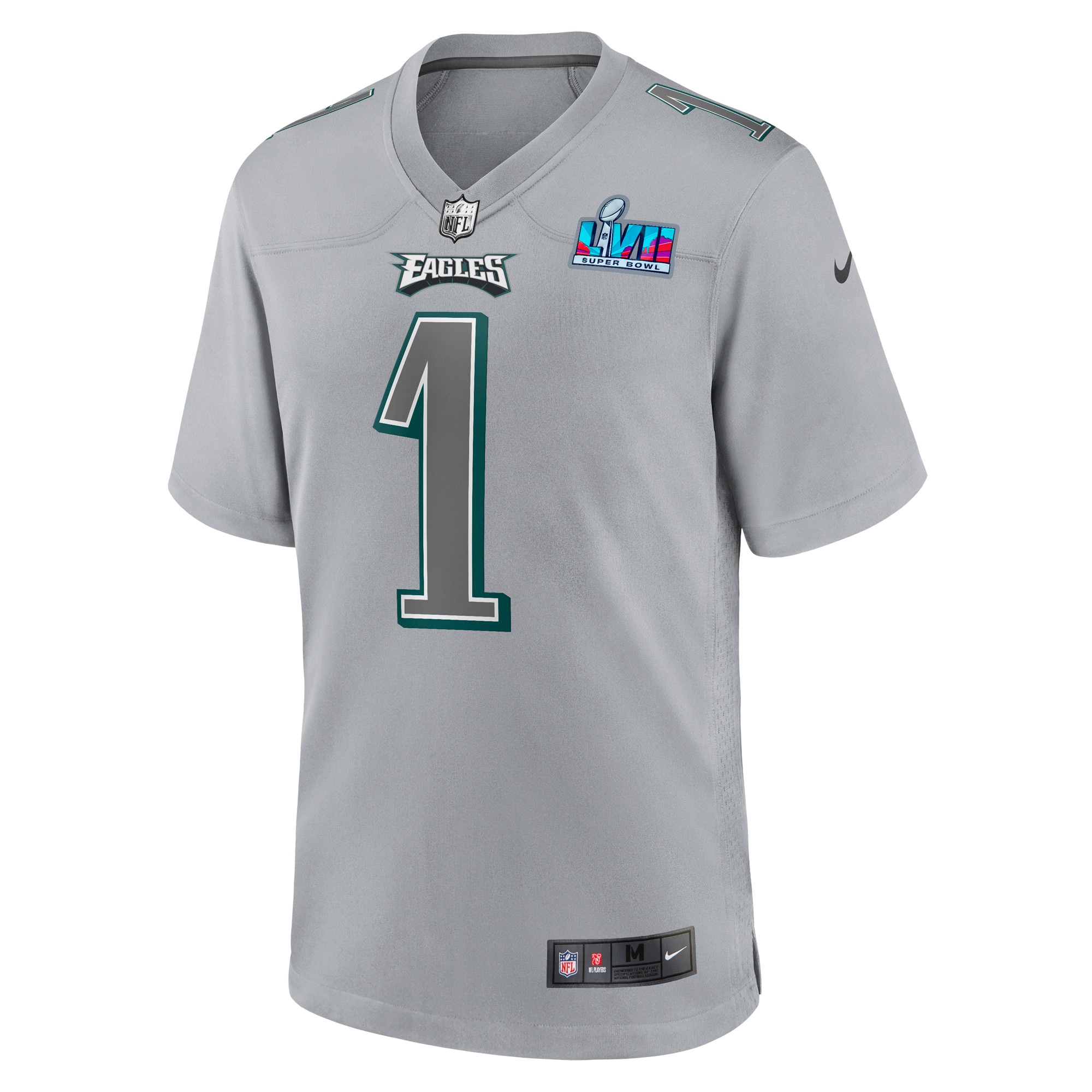 Jalen Hurts Philadelphia Eagles Nike Youth Super Bowl LVII Patch Atmosphere Fashion Game Jersey - Gray - vstockx
