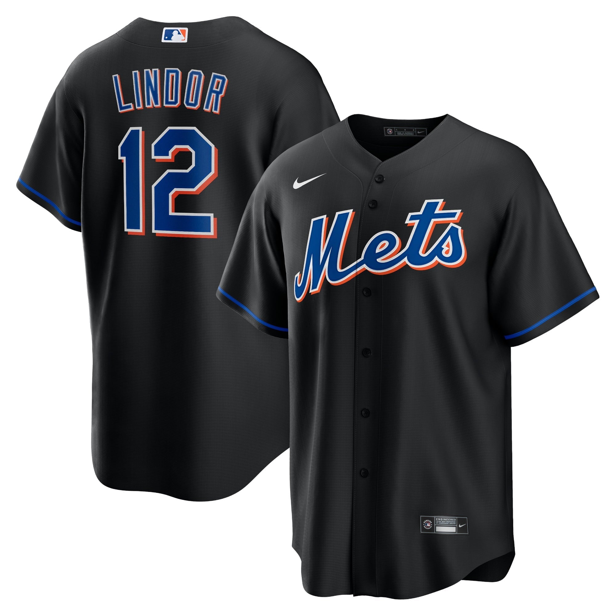 Men's Nike Francisco Lindor Black New York Mets 2022 Alternate Replica Player Jersey - vstockx