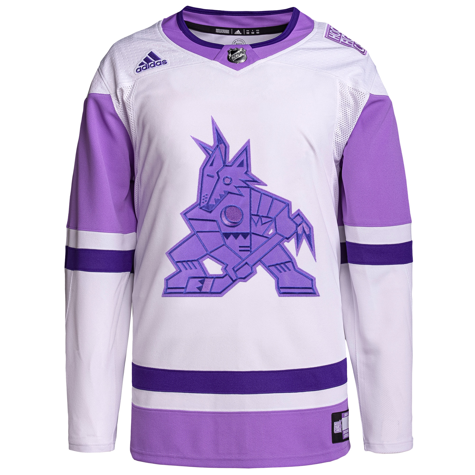 Arizona Coyotes adidas Hockey Fights Cancer Primegreen Authentic Blank Practice Jersey - White/Purple - vstockx