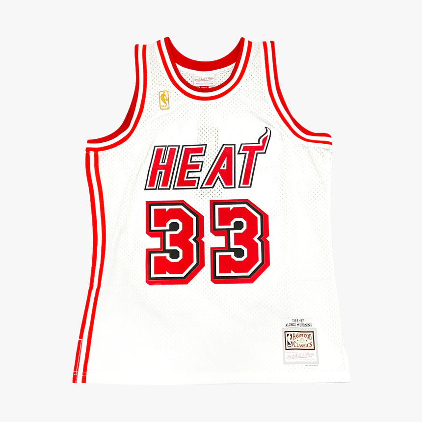 Miami Heat Alonzo Mourning Mitchell & Ness NBA Mens Hardwood Classics White Swingman Jersey - vstockx