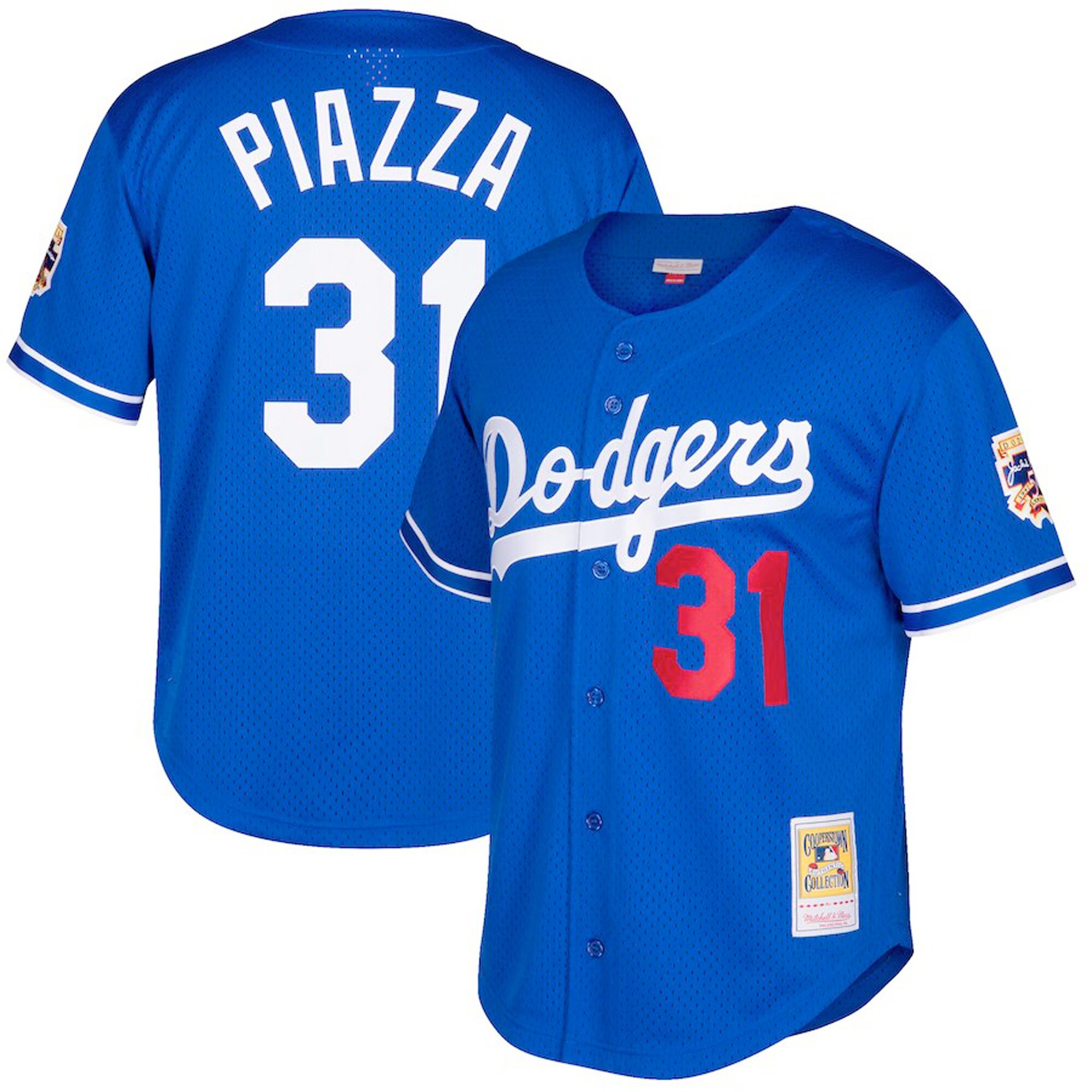 Mike Piazza Los Angeles Dodgers Mitchell & Ness Big & Tall Cooperstown Collection Mesh Button-Up Jersey- Royal - vstockx