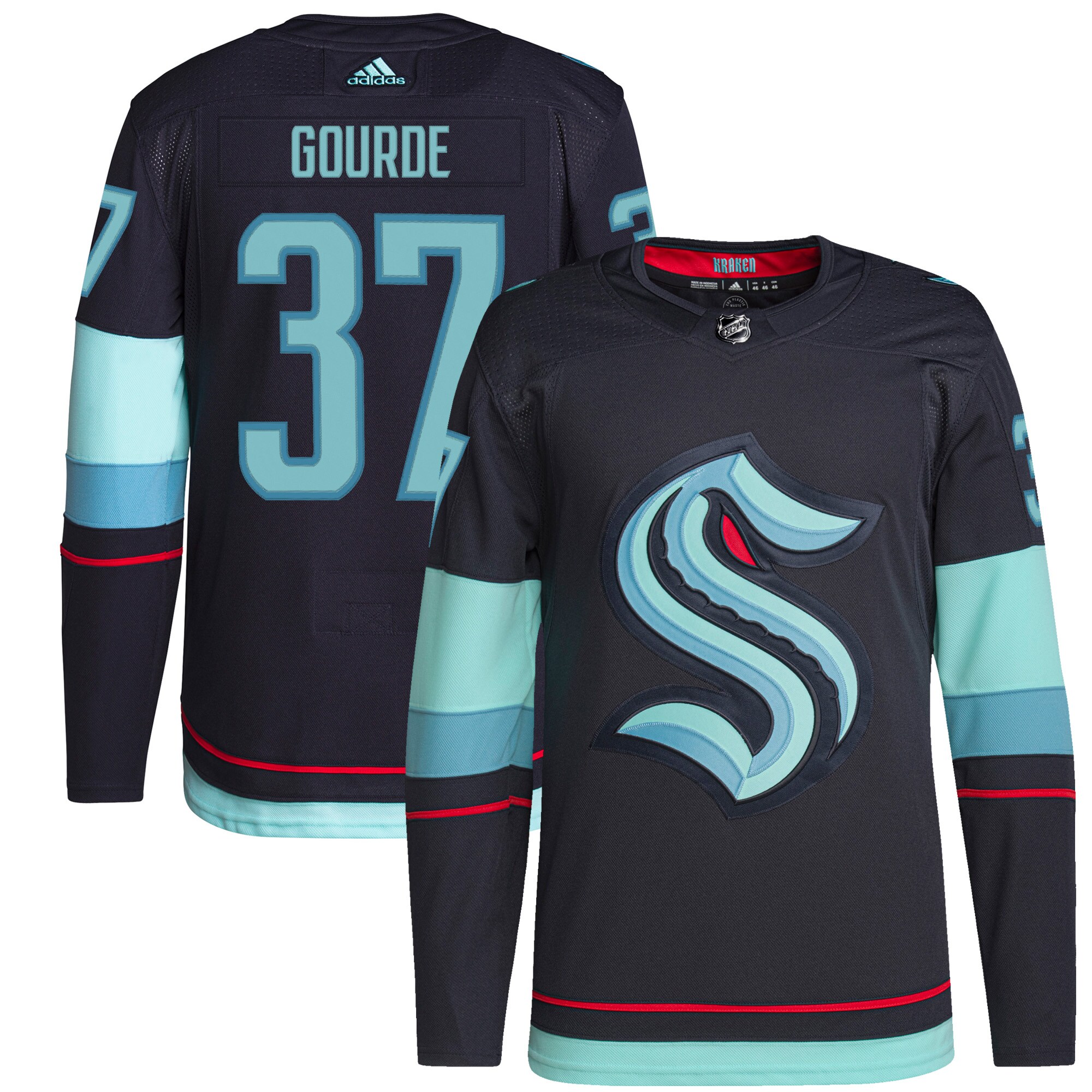 Yanni Gourde Seattle Kraken adidas Home Authentic Primegreen Player Jersey - Navy - vstockx