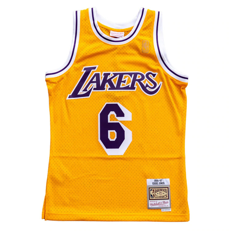 Men's Eddie Jones Los Angeles Lakers #6 Mitchell & Ness 1996-97 Hardwood Classics Swingman Player Jersey - Gold - vstockx