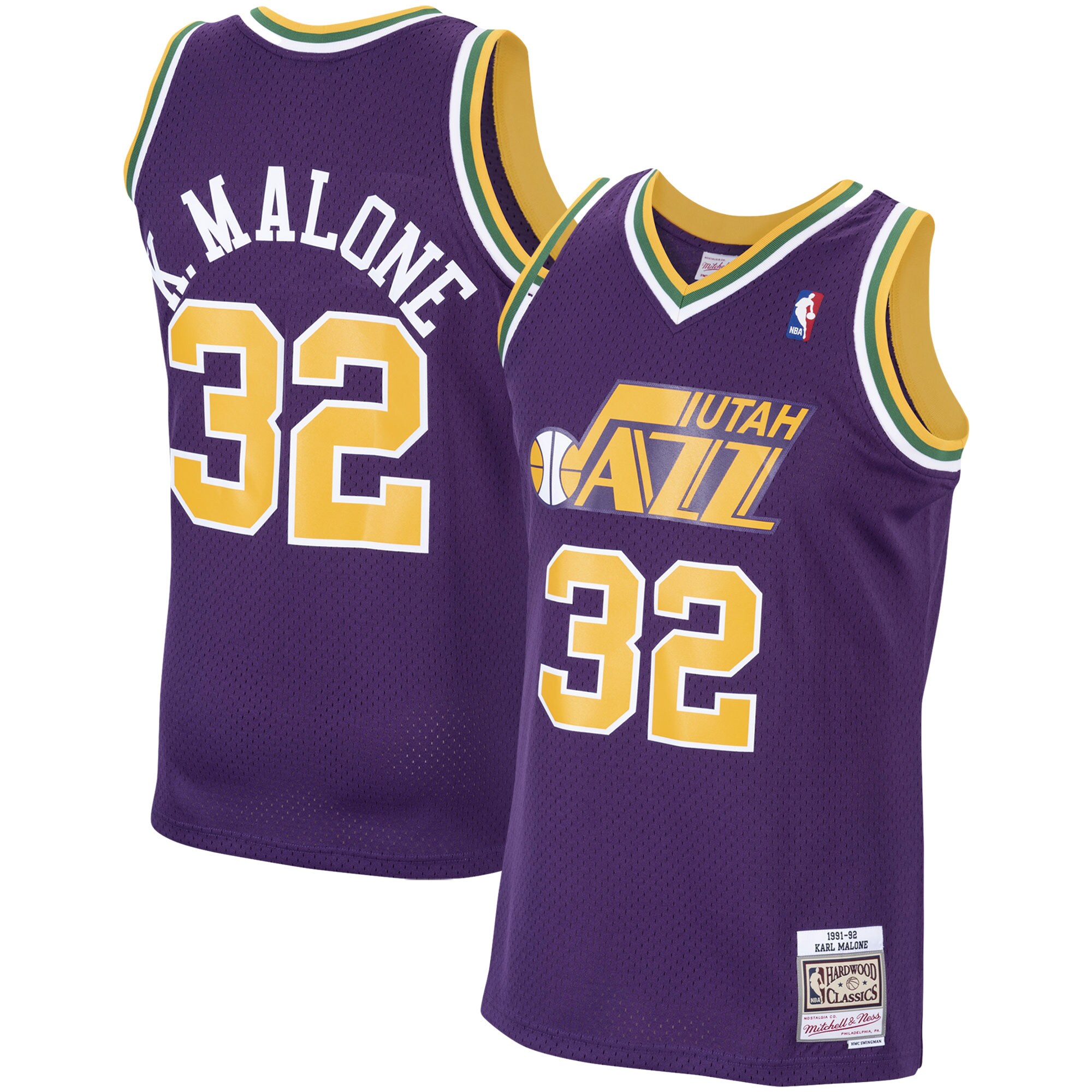 Karl Malone Utah Jazz Mitchell & Ness Hardwood Classics Swingman Jersey - Purple - vstockx