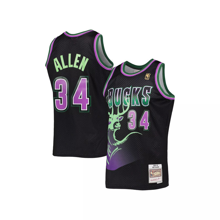 Men's Mitchell & Ness Ray Allen Black Milwaukee Bucks Hardwood Classics Reload 2.0 Swingman Jersey - vstockx