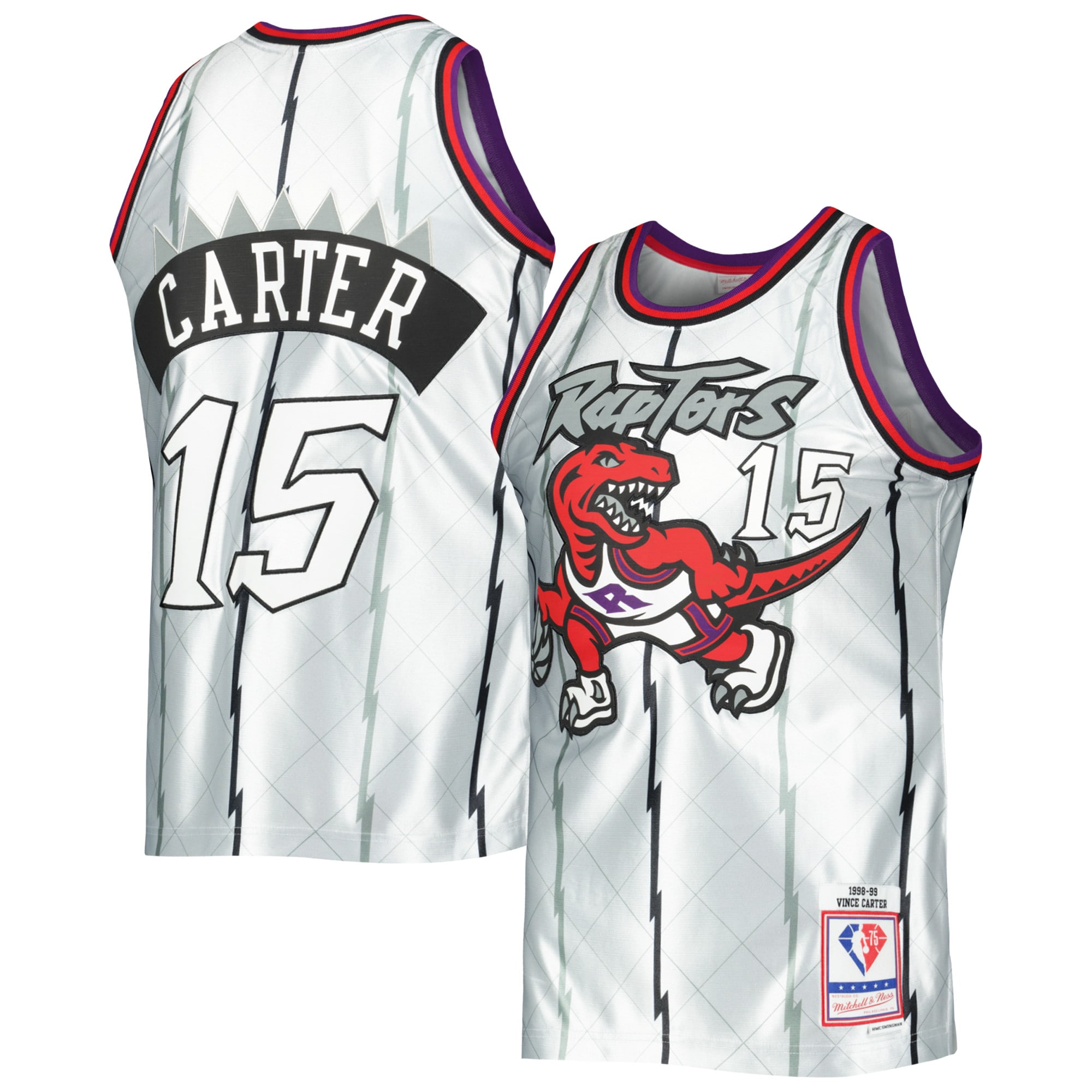 Vince Carter Toronto Raptors Mitchell & Ness 1998/99 Hardwood Classics 75th Anniversary Swingman Jersey - Platinum - vstockx