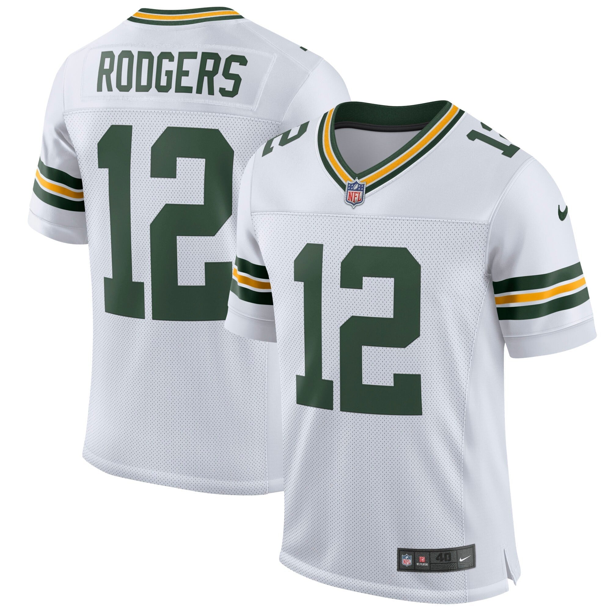 Men's Nike Aaron Rodgers White Green Bay Packers Classic Elite Player Jersey - vstockx