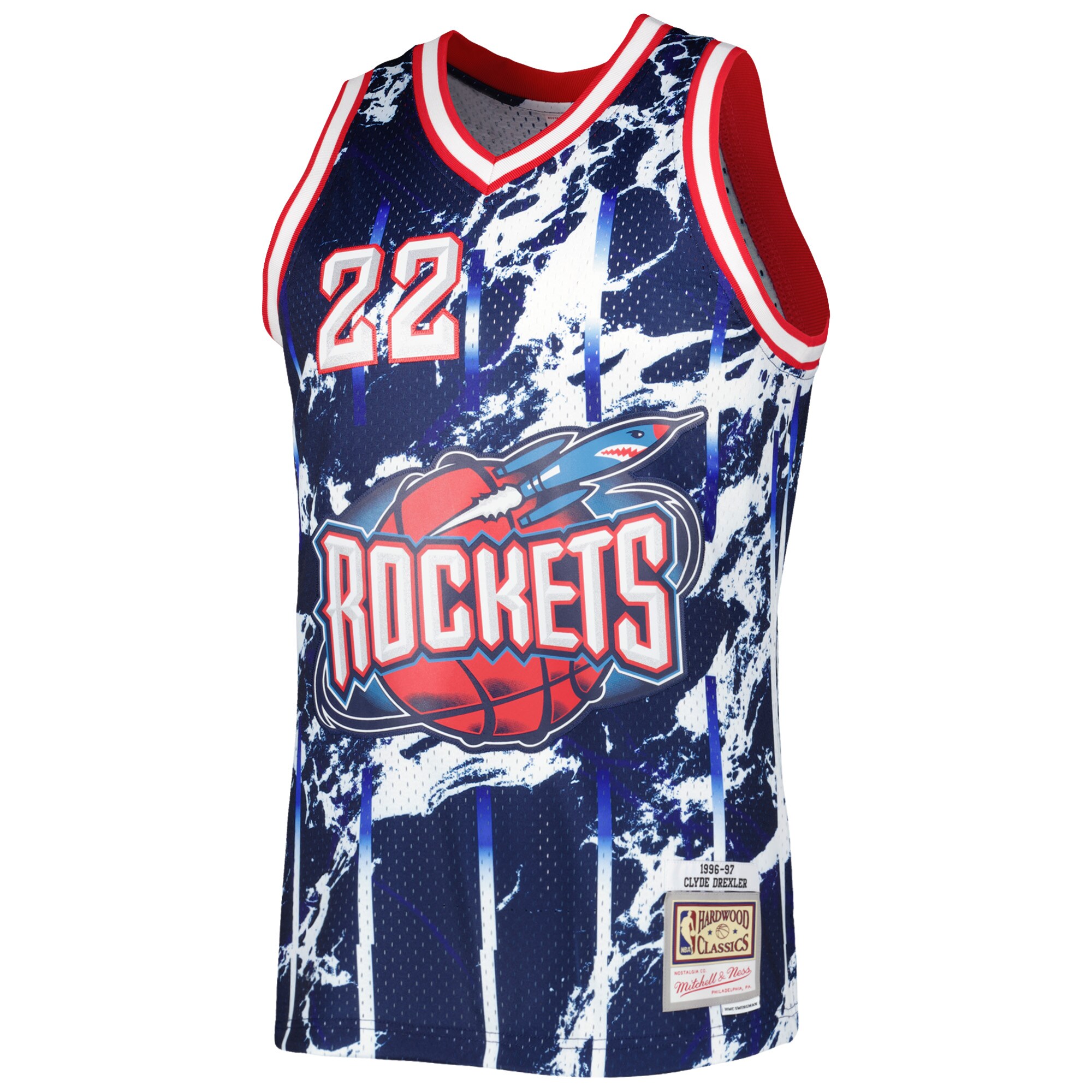 Clyde Drexler Houston Rockets Mitchell & Ness 1996/97 Hardwood Classics Marble Swingman Jersey - Navy - vstockx