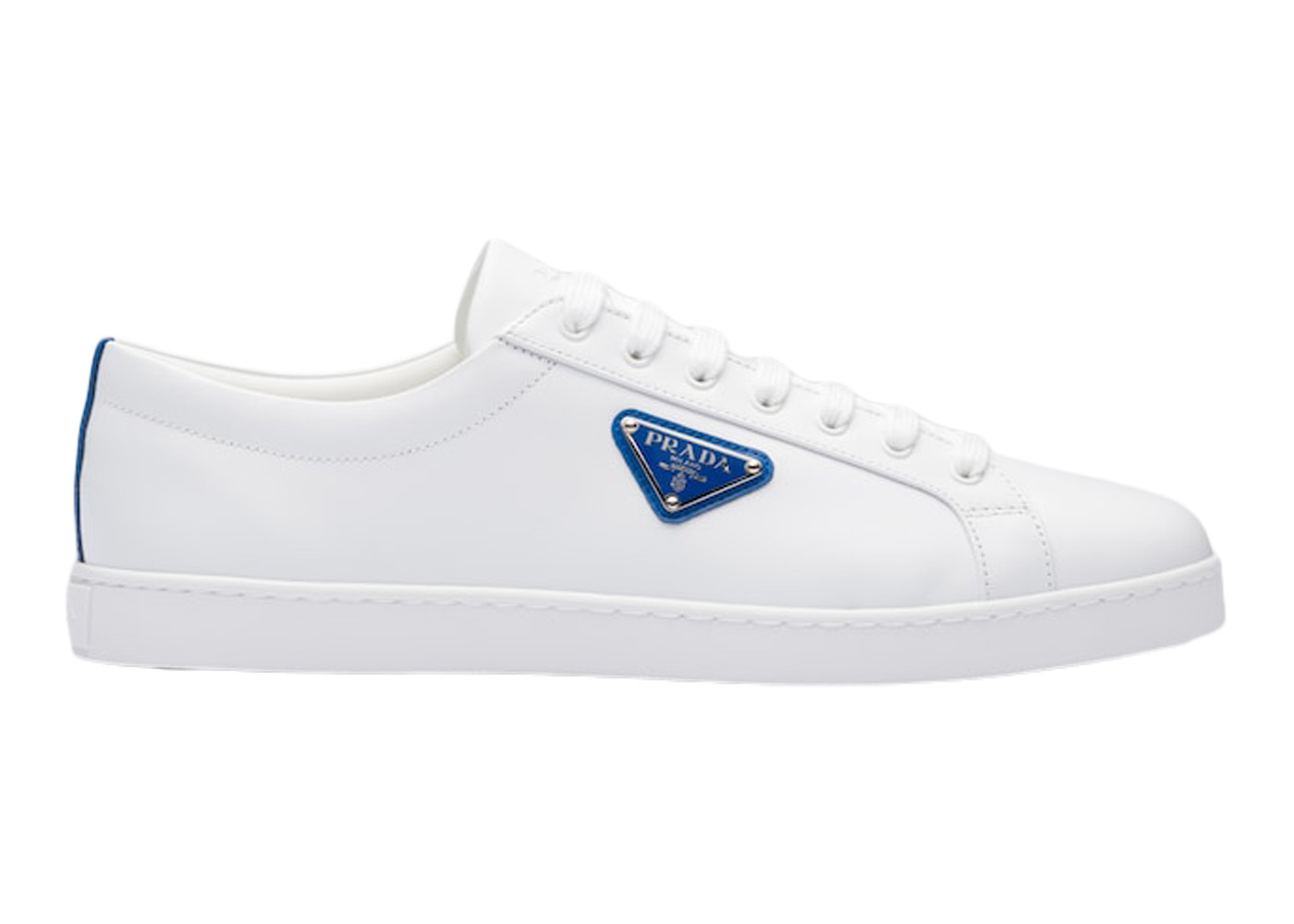 Prada Brushed Sneakers Leather White White Cobalt Blue - vstockx