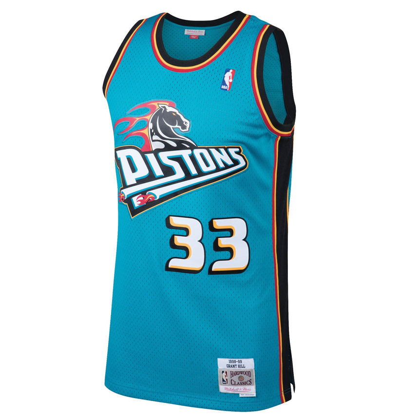 Men's Detroit Pistons Grant Hill Mitchell & Ness Teal 1998-99 Hardwood Classics Swingman Jersey - vstockx