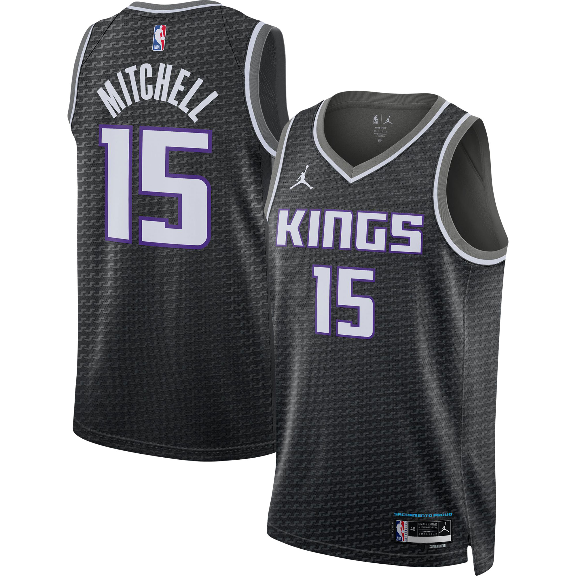 Davion Mitchell Sacramento Kings Jordans Brand Unisex Swingman Jersey - Statement Edition - Black - vstockx