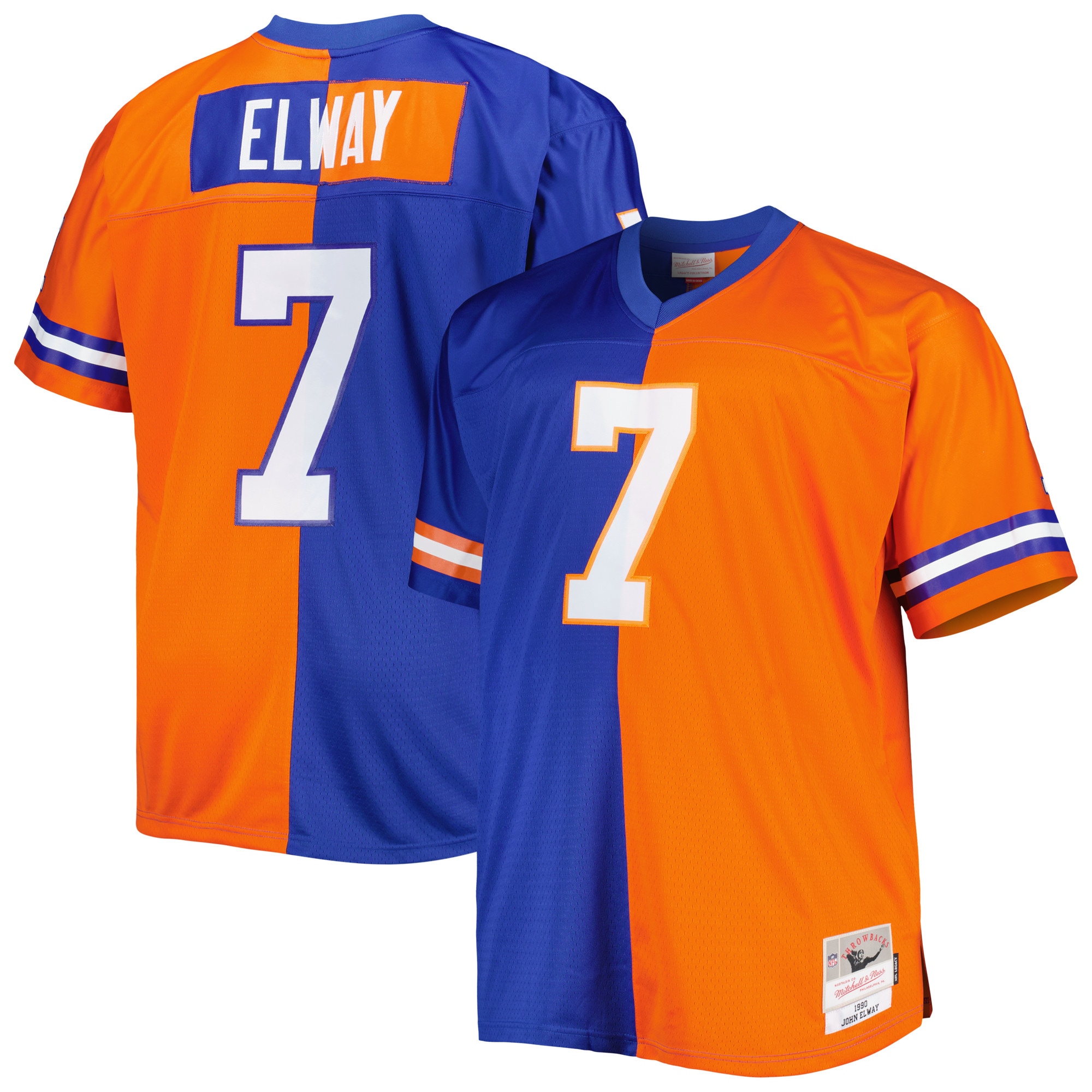 John Elway Denver Broncos Mitchell & Ness Big & Tall Split Legacy Retired Player Replica Jersey - Royal/Orange - vstockx