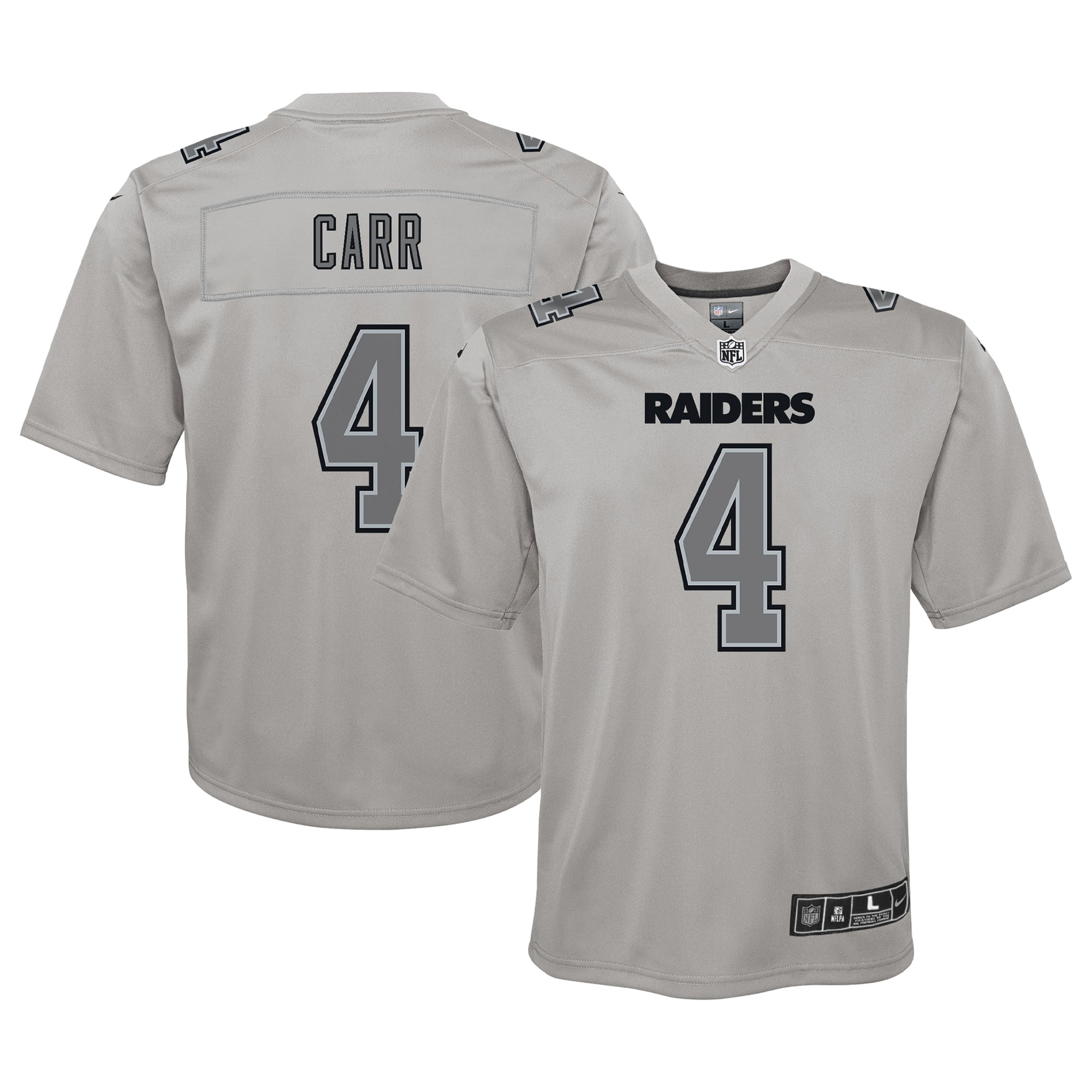 Derek Carr Las Vegas Raiders Nike Youth Atmosphere Game Jersey - Gray - vstockx