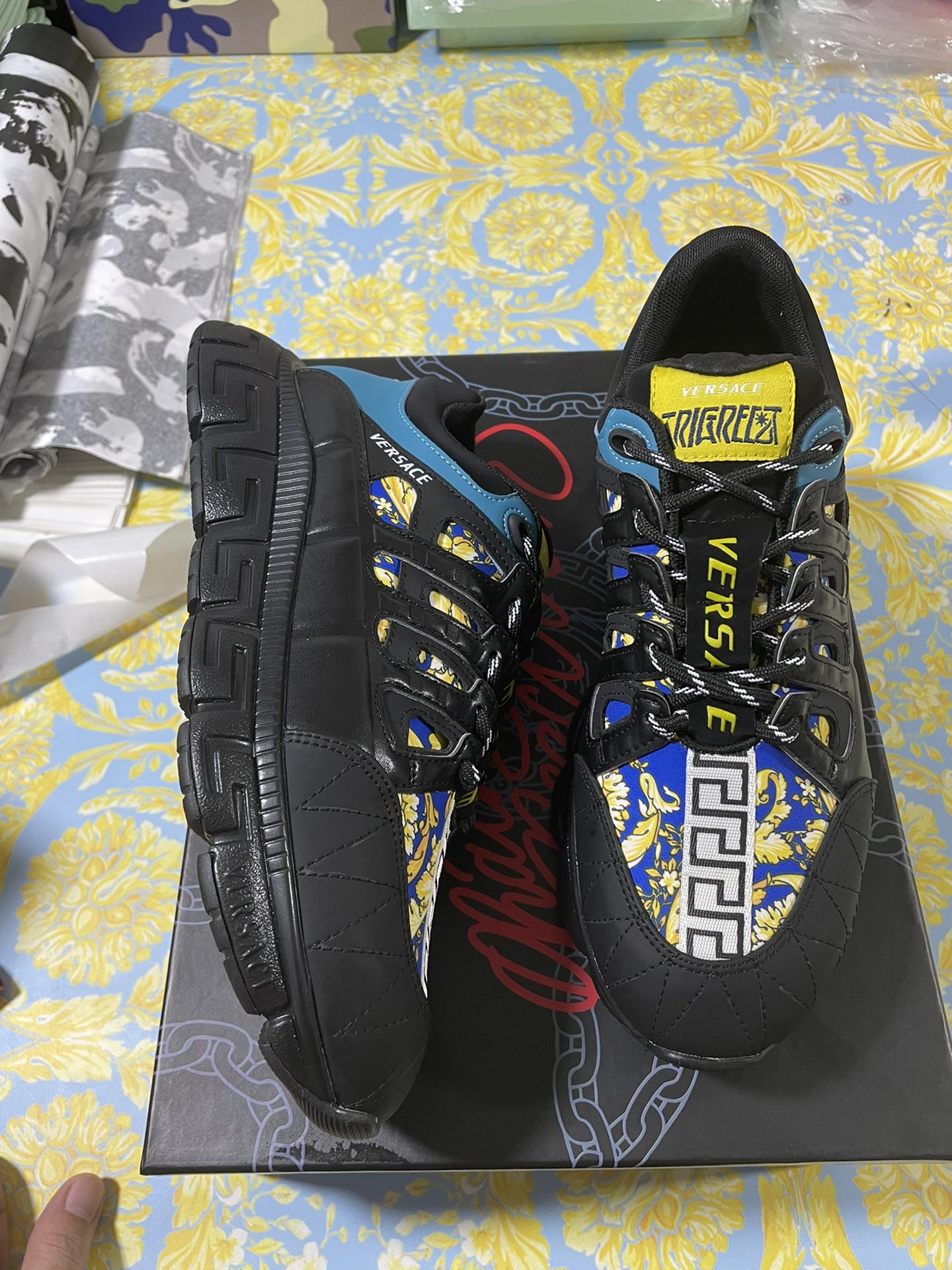Versace Trigreca Medusa Renaissance Print Blue - vstockx