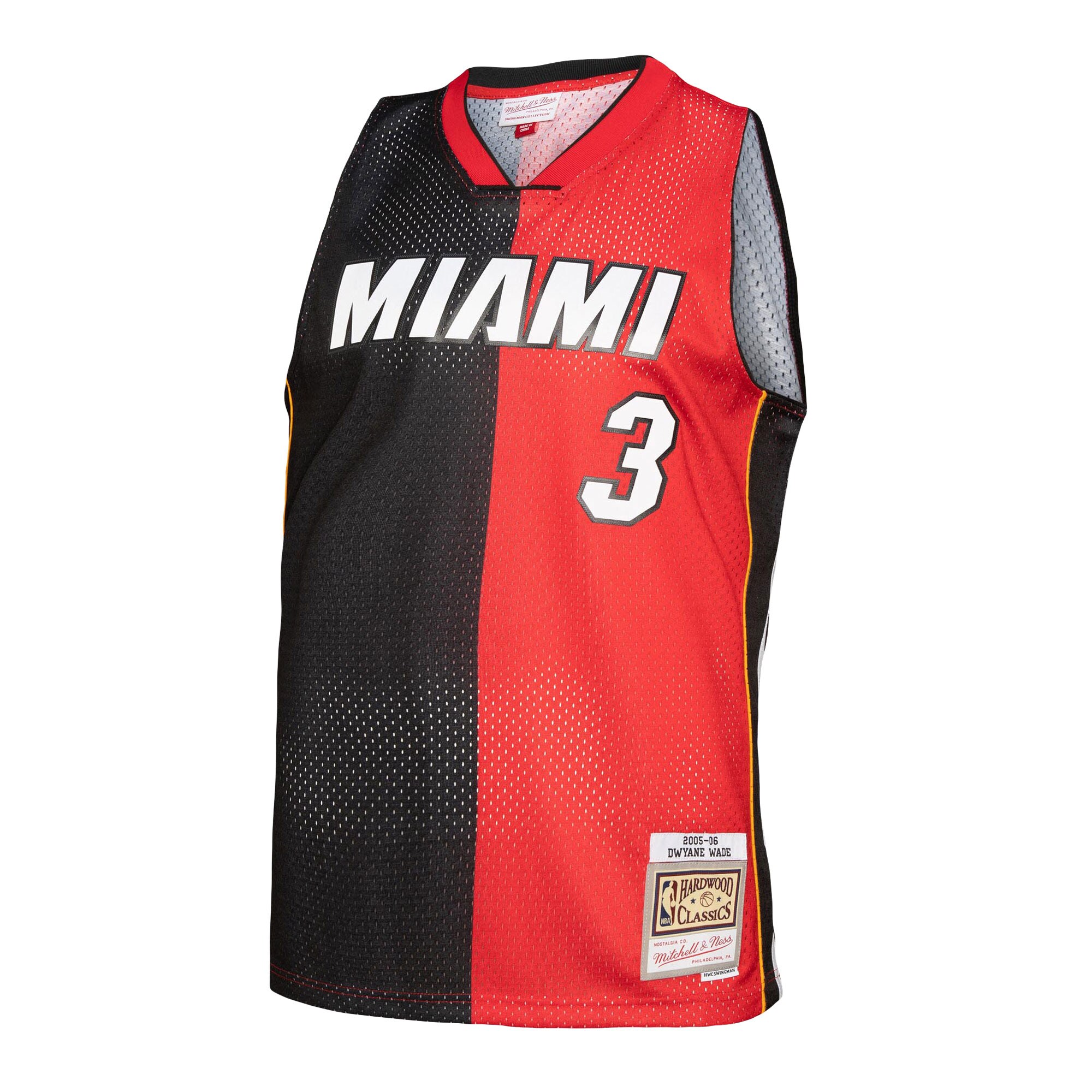 Dwyane Wade Miami Heat Mitchell & Ness Big & Tall Hardwood Classics 2005/06 Split Swingman Jersey - Black/Red - vstockx