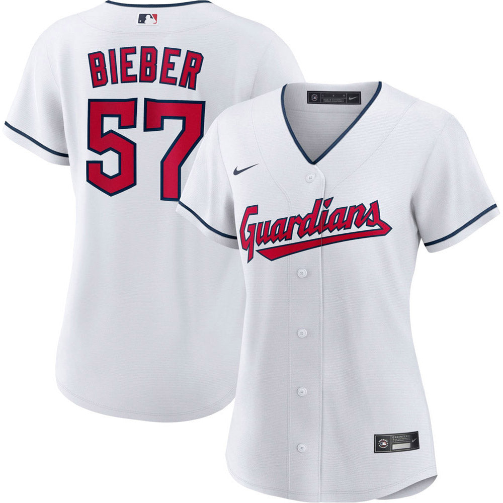 Women's Cleveland Guardians Shane Bieber Cool Base Replica Home Jersey - White - vstockx