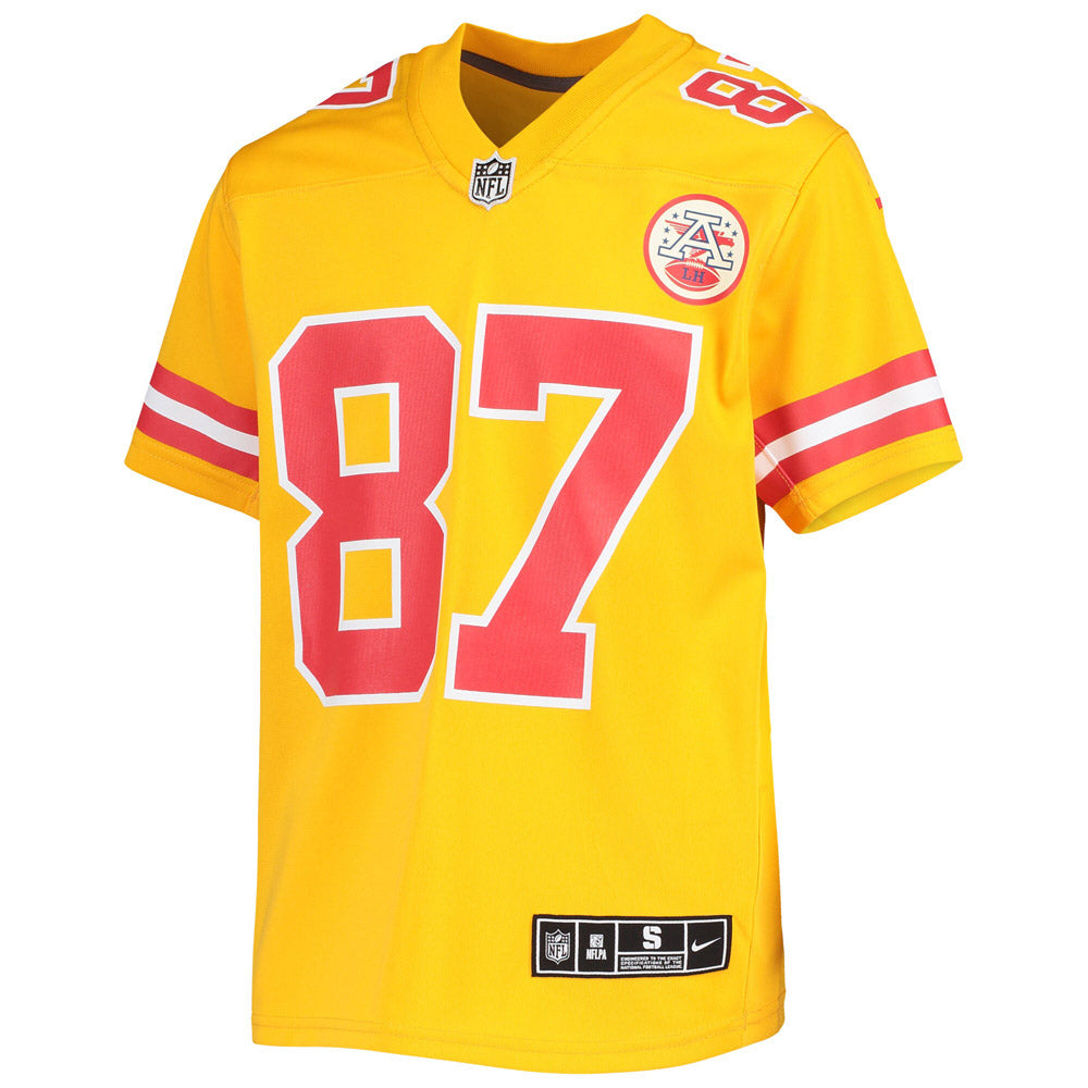Youth Kansas City Chiefs Travis Kelce Inverted Team Game Jersey Gold - vstockx