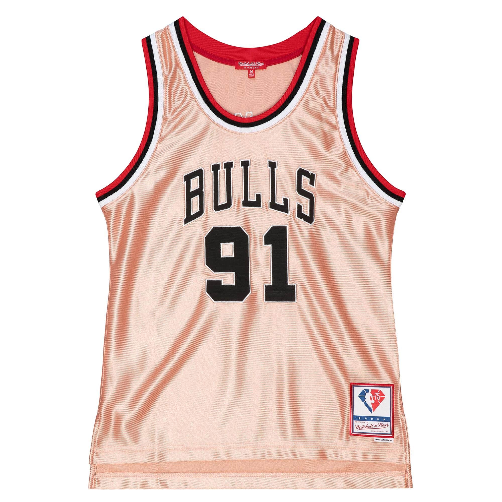 Womens 75th Anniversary Rose Gold Swingman Dennis Rodman Chicago Bulls 1997-98 Jersey - vstockx