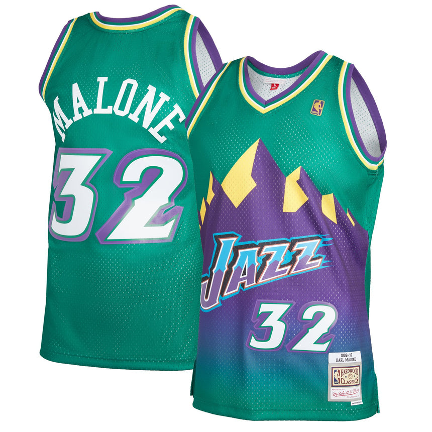 Men's Mitchell & Ness Karl Malone Green Utah Jazz 1996-97 Hardwood Classics Reload 2.0 Swingman Jersey - vstockx