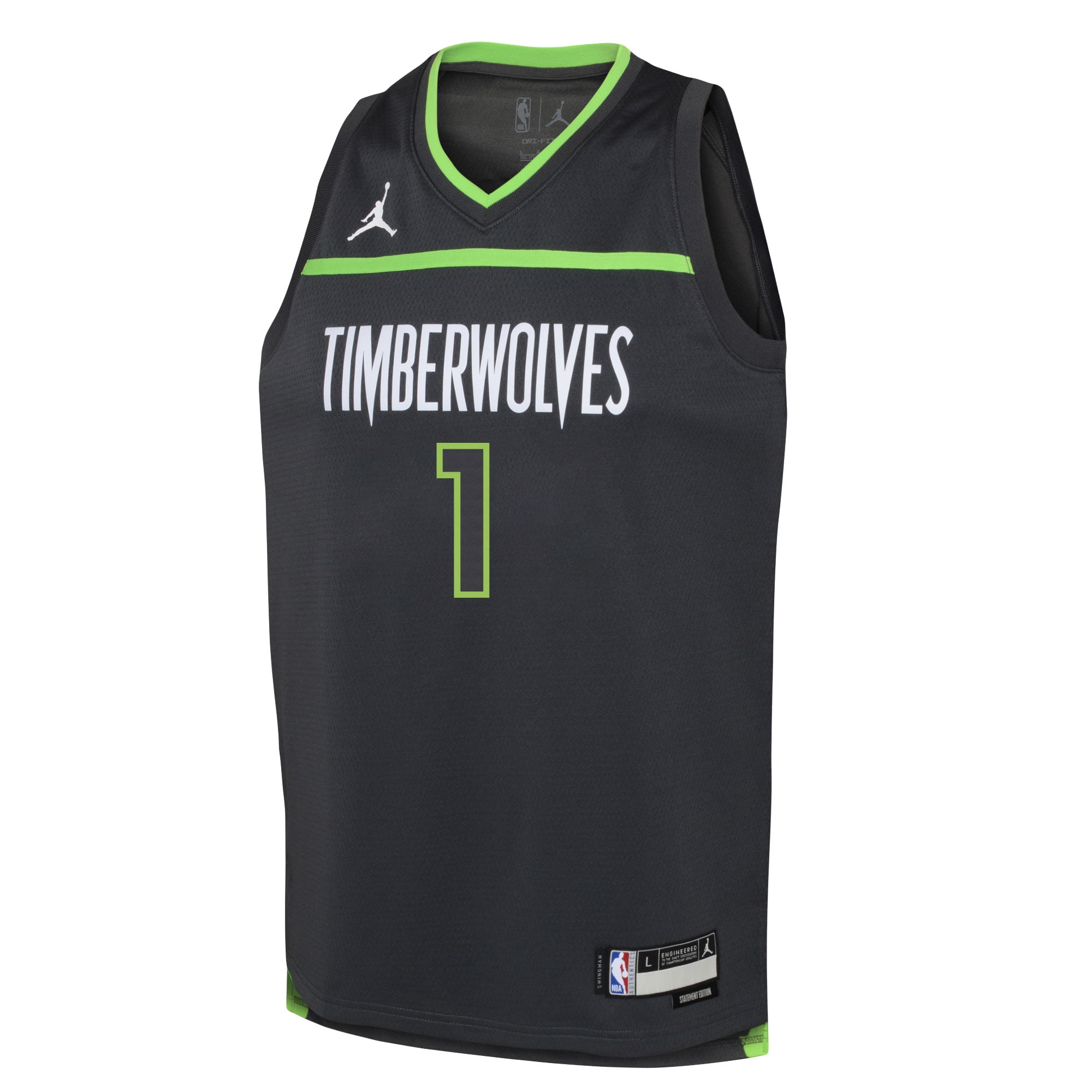 Anthony Edwards Minnesota Timberwolves Jordans Brand Youth Swingman Jersey - Statement Edition - Black - vstockx