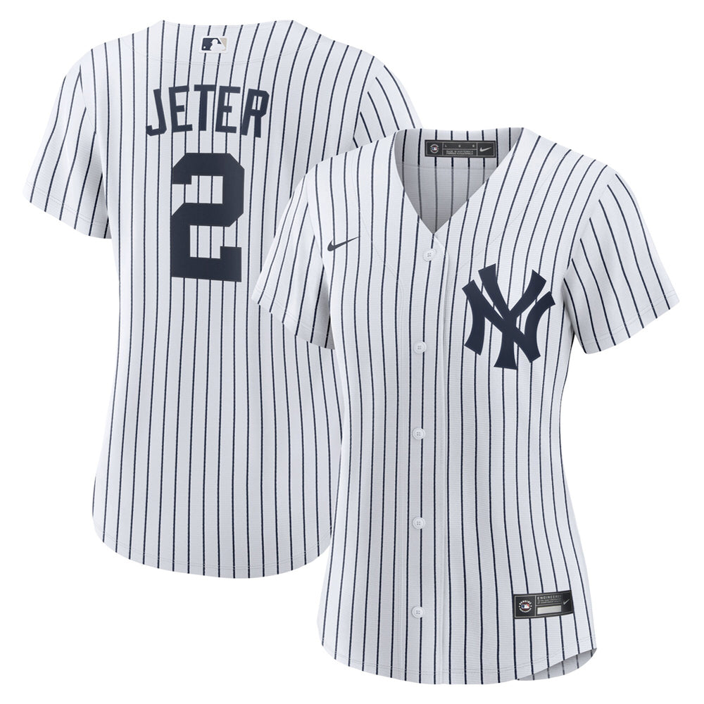 Women's New York Yankees Derek Jeter Home Player Name Jersey - White/Navy - vstockx