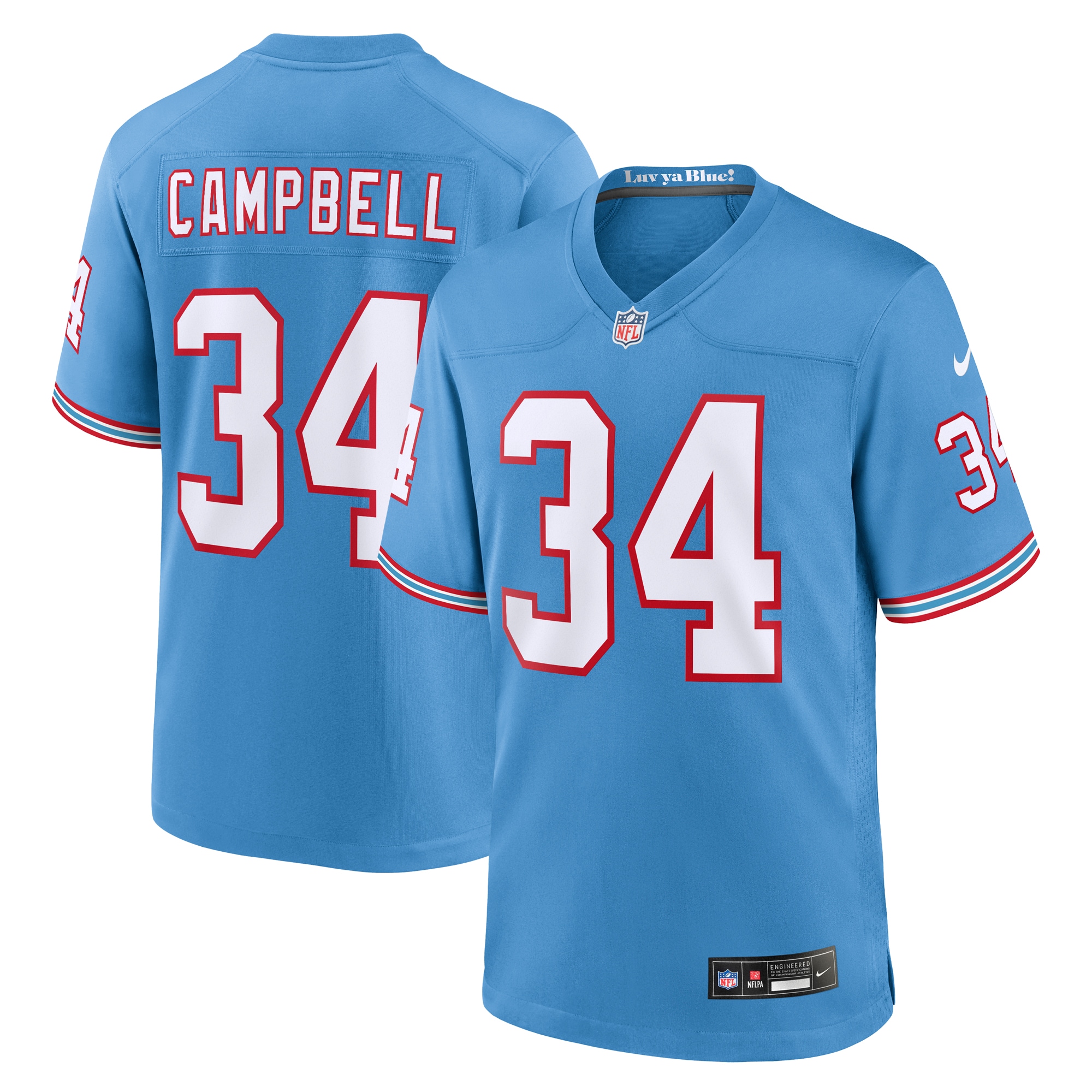 Earl Campbell Tennessee Titans Nike Oilers Throwback Retired Player Game Jersey - Light Blue - vstockx