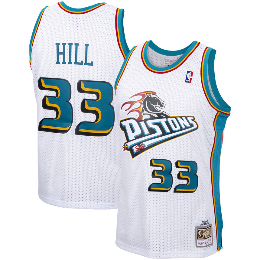 Men's Detroit Pistons Grant Hill Mitchell & Ness White 1998-99 Hardwood Classics Swingman Jersey - vstockx