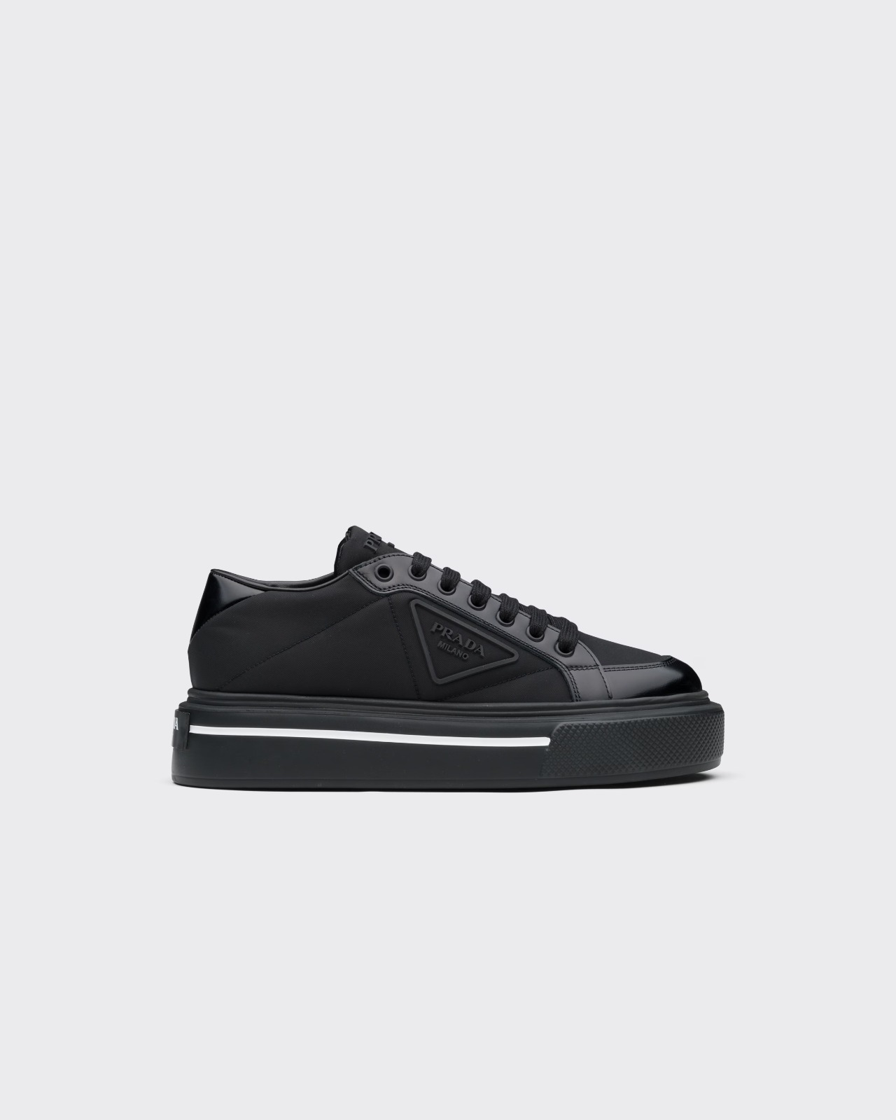 Prada Macro Re-Nylon and brushed leather sneakers Black - vstockx
