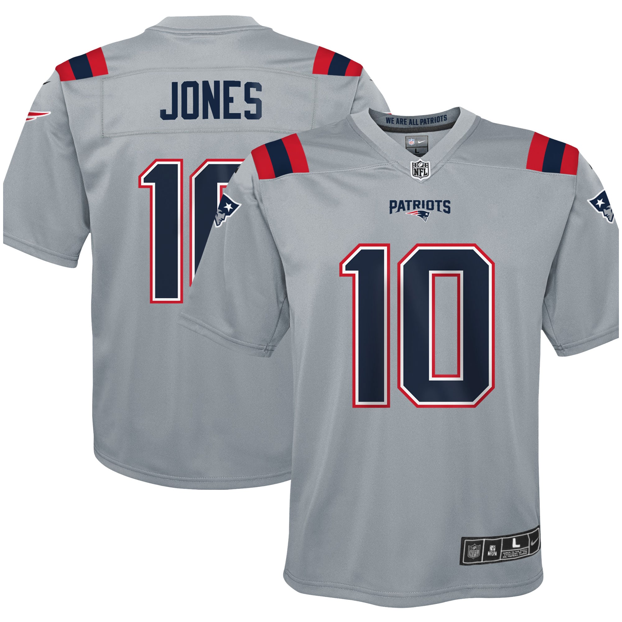 Mac Jones New England Patriots Nike Youth Inverted Game Jersey - Gray - vstockx