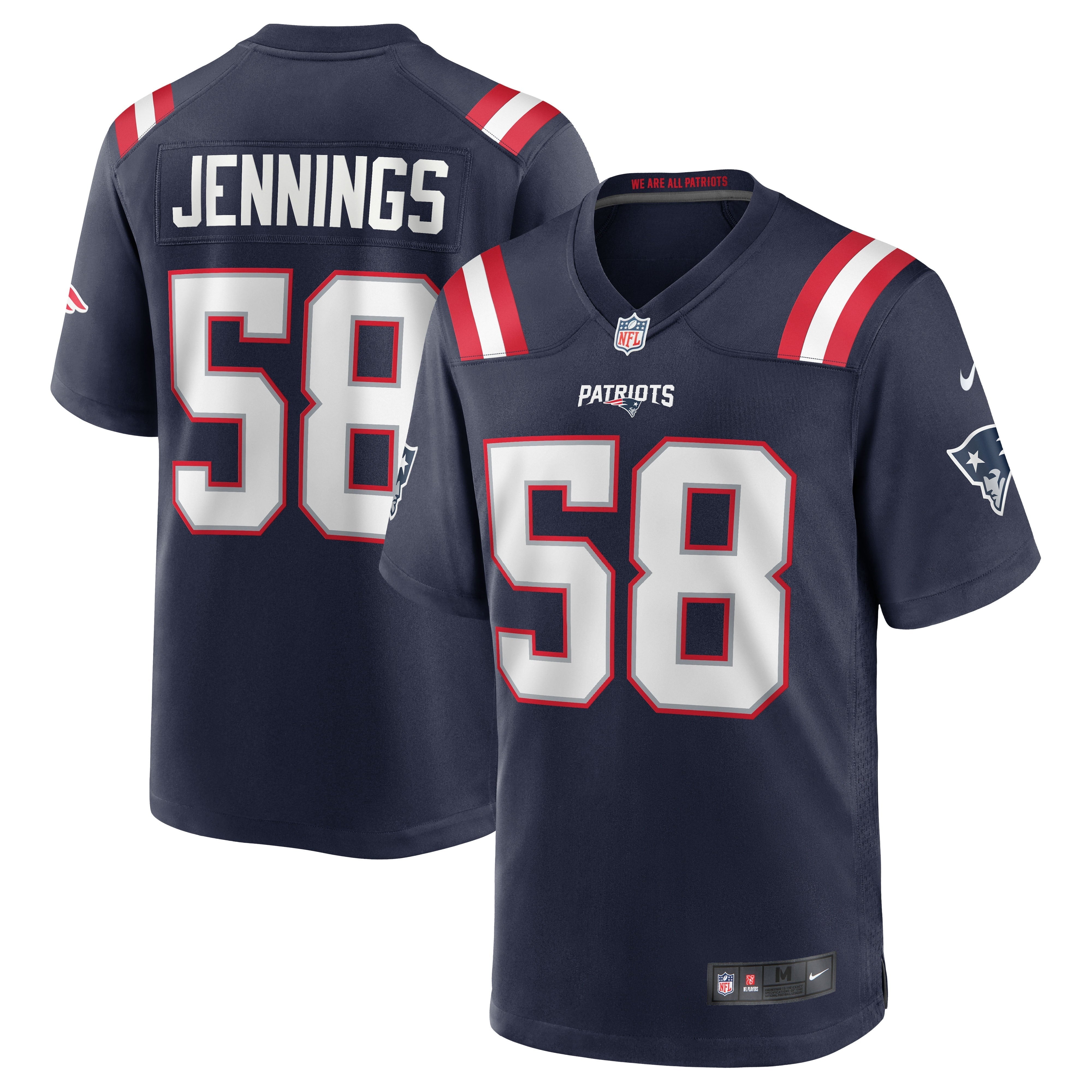 Men's Nike Anfernee Jennings Navy New England Patriots Team Game Jersey - vstockx