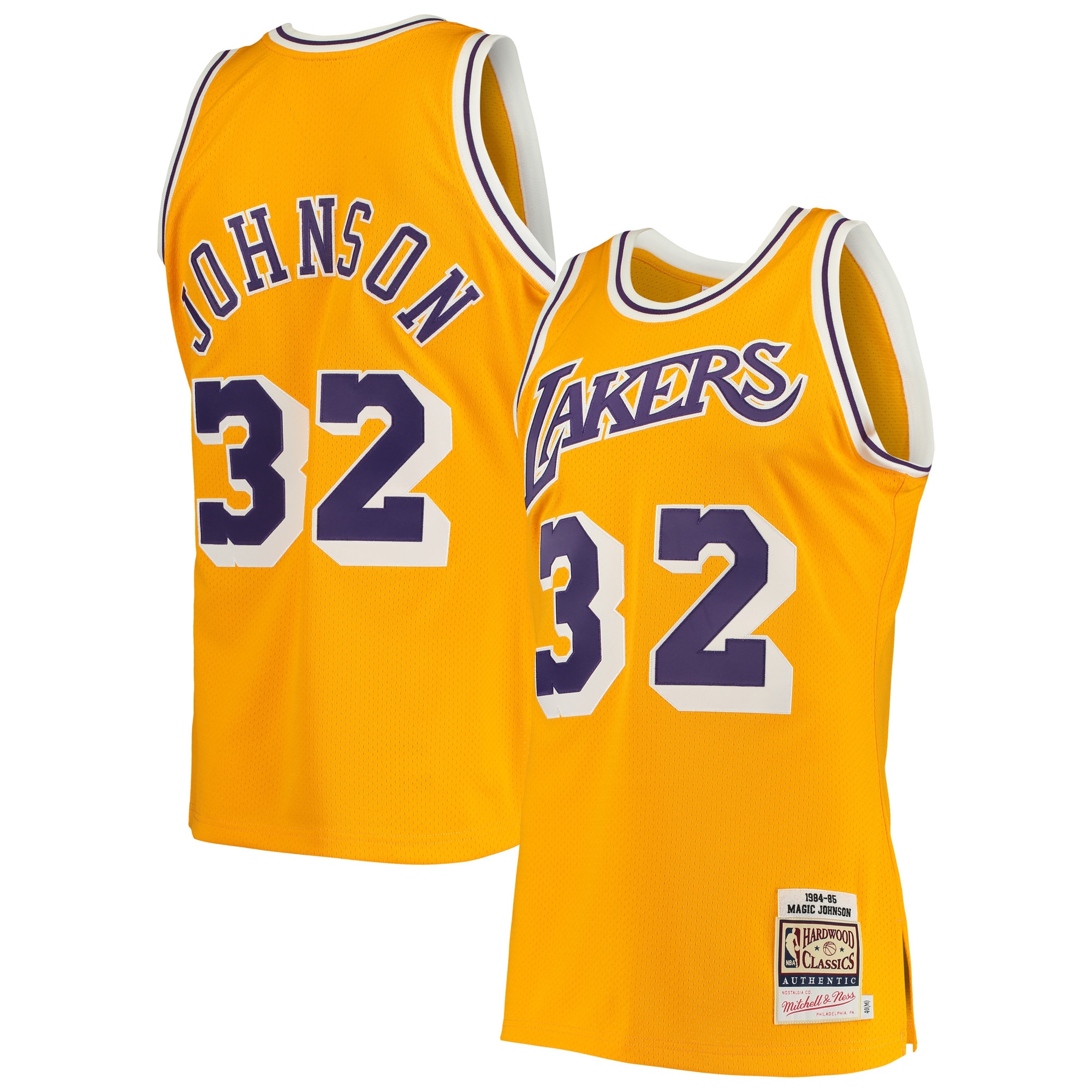 Magic Johnson Los Angeles Lakers Mitchell & Ness 1984/85 Hardwood Classics Authentic Jersey - Gold - vstockx