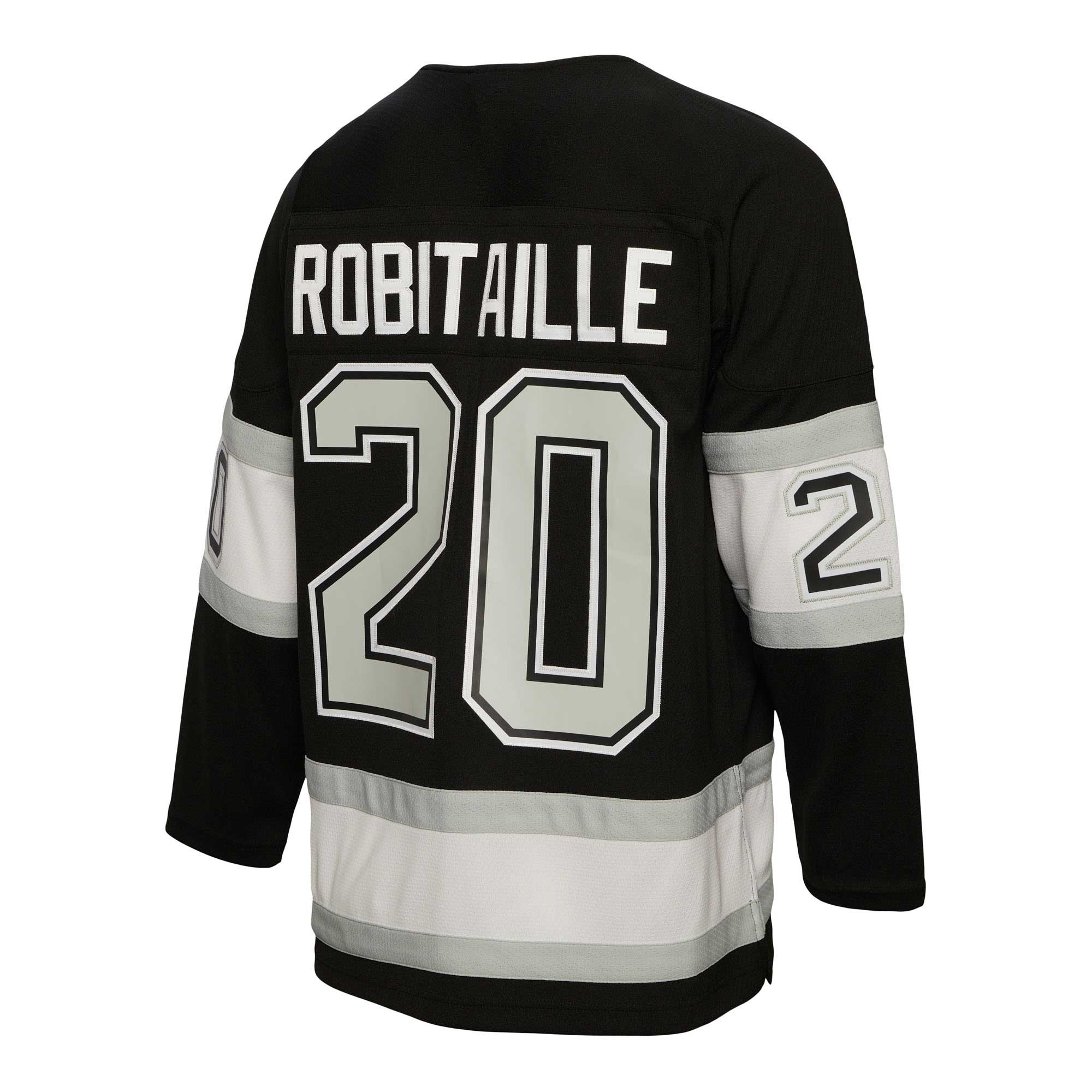 Luc Robitaille Los Angeles Kings Mitchell & Ness 1992/93 Alternate Captain Patch Blue Line Player Jersey - Black - vstockx