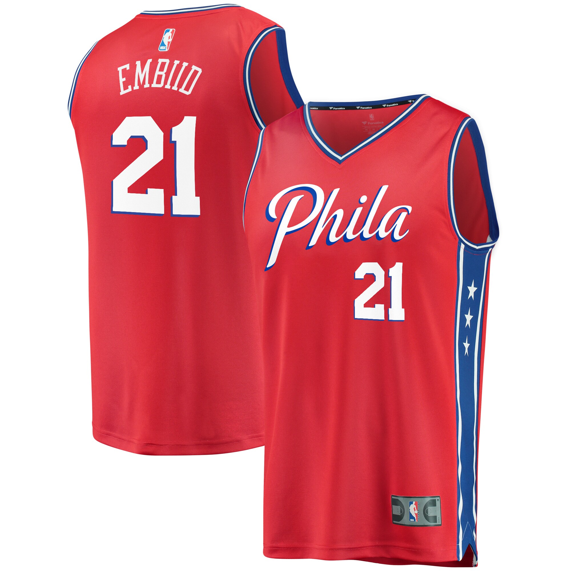 Joel Embiid Philadelphia 76ers Fanatics Branded Youth 2019/20 Fast Break Replica Player Team Jersey - Statement Edition - Red - vstockx