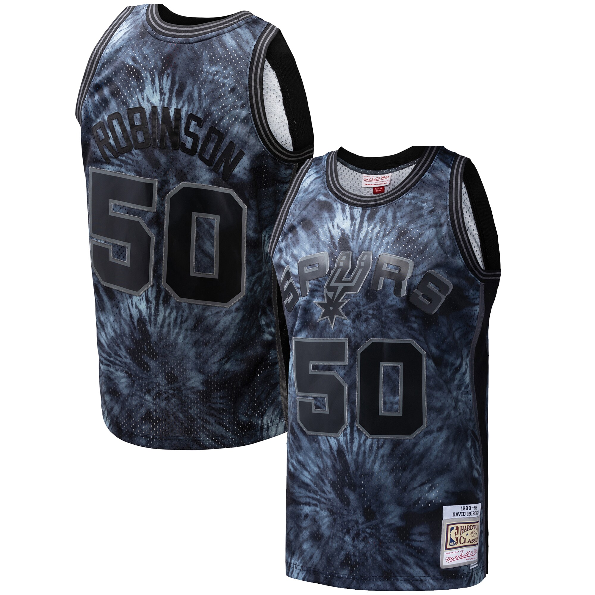 David Robinson San Antonio Spurs Mitchell & Ness Hardwood Classics 1998/99 Tie-Dye Swingman Jersey - Black - vstockx