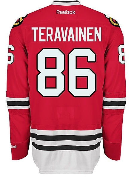 Chicago Blackhawks YOUTH Teuvo Teravainen Premier Home Jersey with AUTHENTIC TACKLE-TWILL LETTERING - vstockx